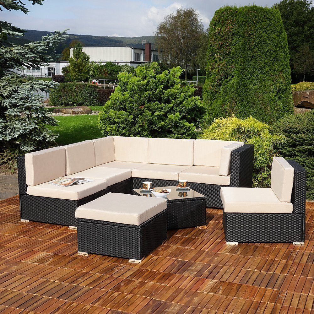 Melko Gartenlounge-Set Sitzgruppe Gartenlounge Sitzgarnitur Set aus Polyrattan in Schwarz, Grau oder Braun XXL Lounge Gartenmöbel, (Set, 8-tlg), Kissen inkl. Reißverschluss, daher abnehm- und waschbar