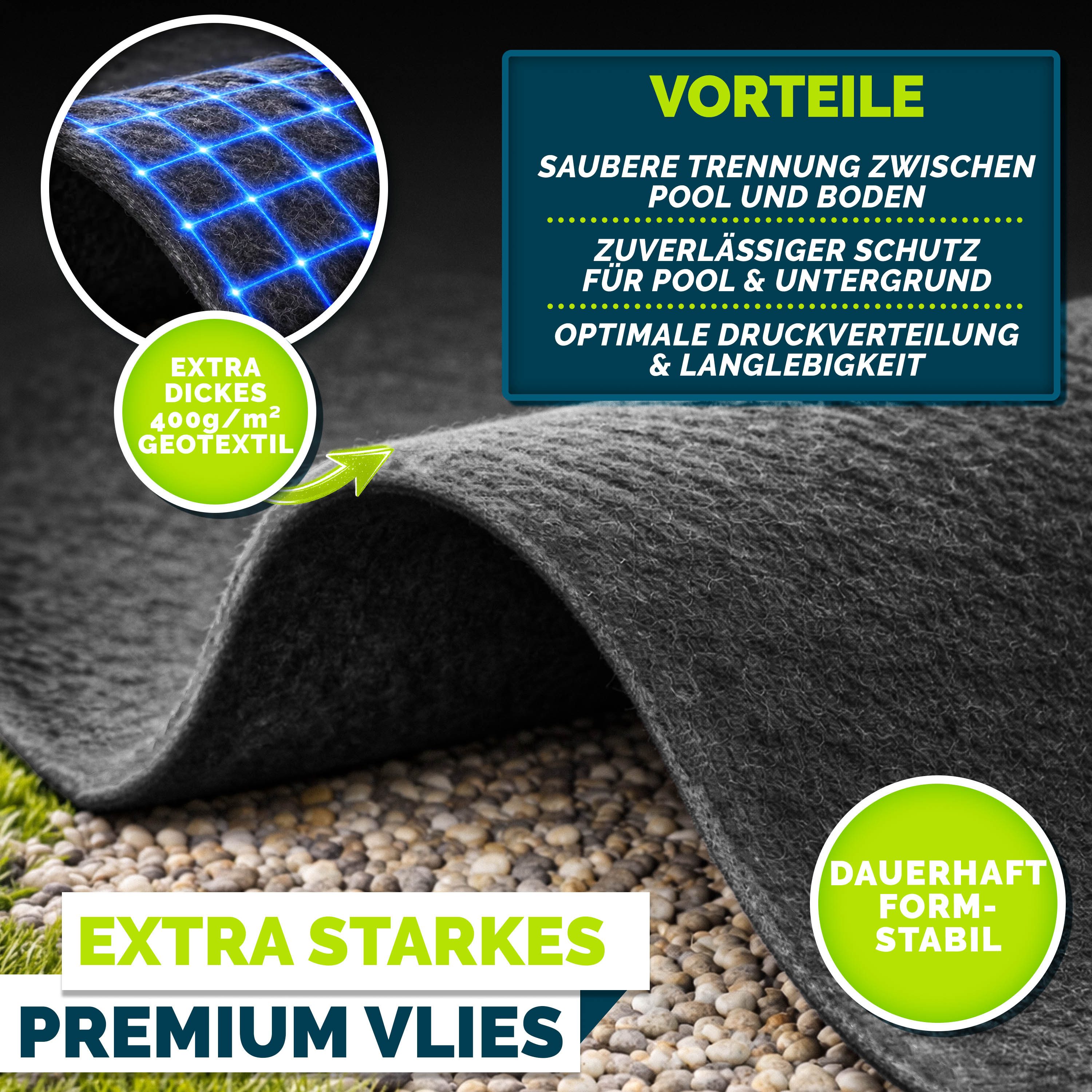 tillvex Bodenschutzplane tillvex® Premium Pool Unterlage Geotextil 400g/m², Bodenplane für (Schwimmbecken Reißfeste Poolunterlage Bodenschutzmatte, Geotextil Bo – Bild 3 von 5