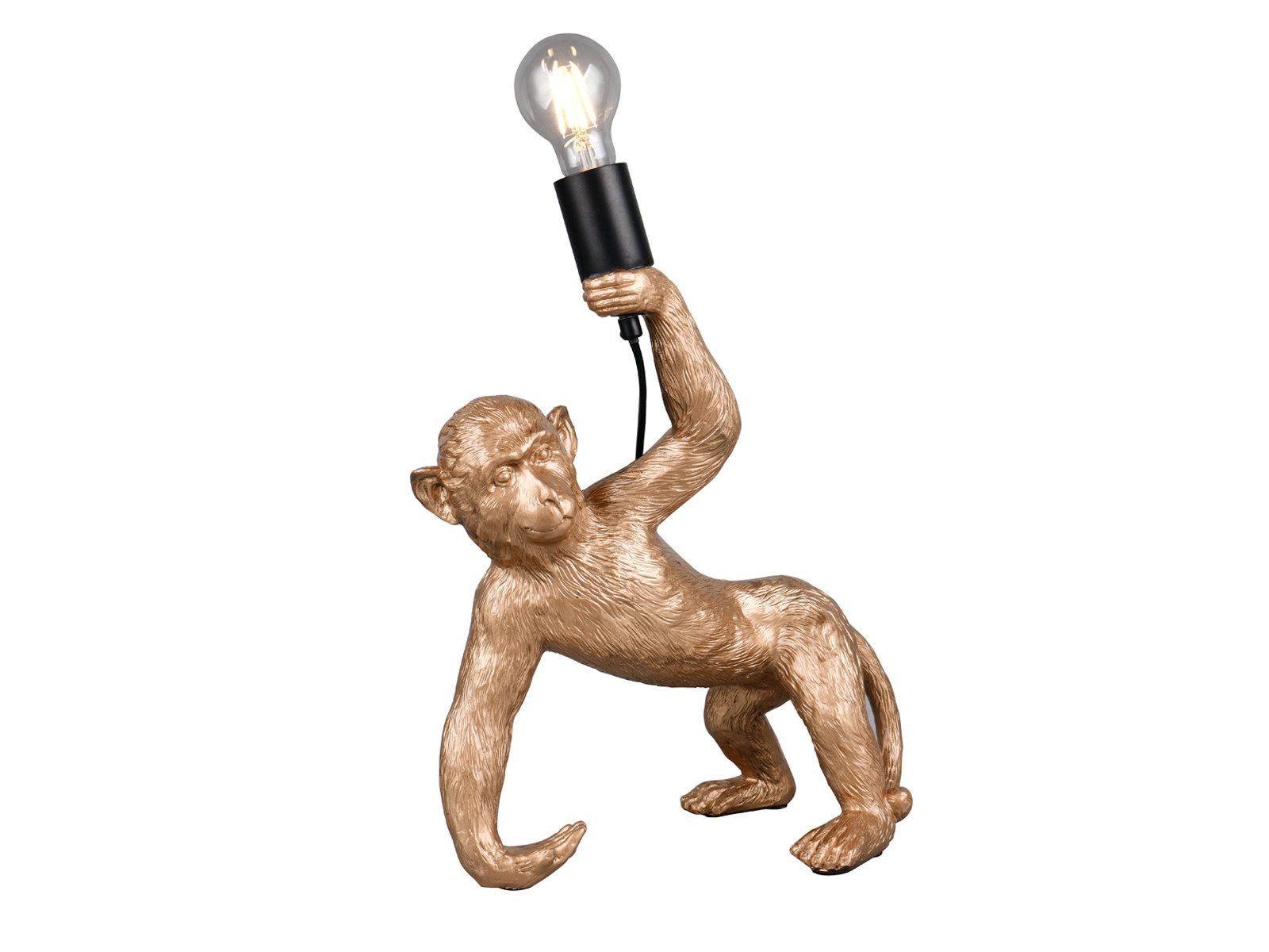 Reality Leuchten LED Nachttischlampe, Dimmfunktion, LED wechselbar, warmweiß, groß-e Tischlampe ausgefallen-e besondere Affenlampe Gold, H: 42cm