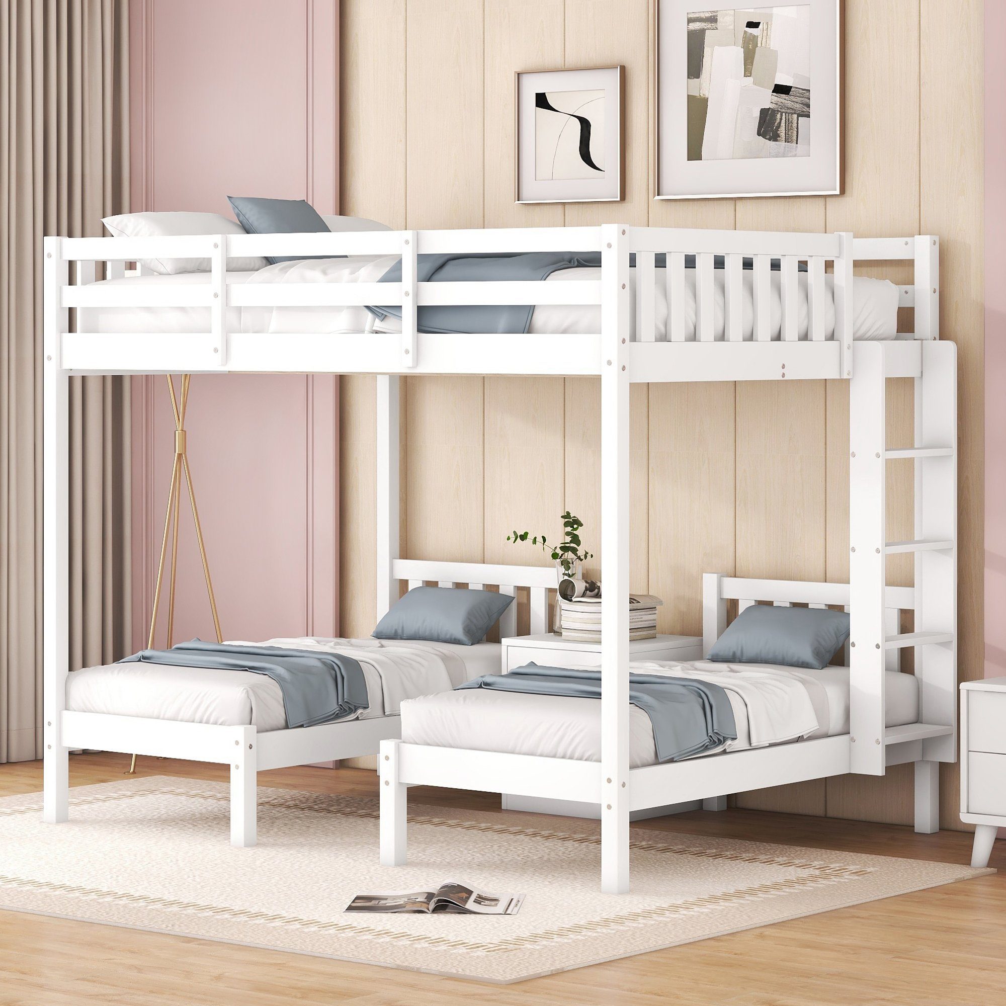 HYUB Hochbett 140x200cm Mit Treppe - Massivholz Weiß Mit Stauraum