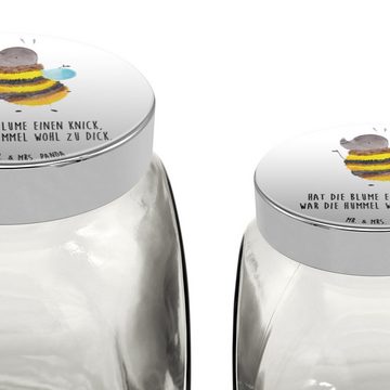 Mr. & Mrs. Panda Vorratsglas XL 2000ml Hummel flauschig - Weiß - Geschenk, Süßigkeitendose, Keksbe, Premium Glas, (1-tlg), Vielseitig einsetzbar