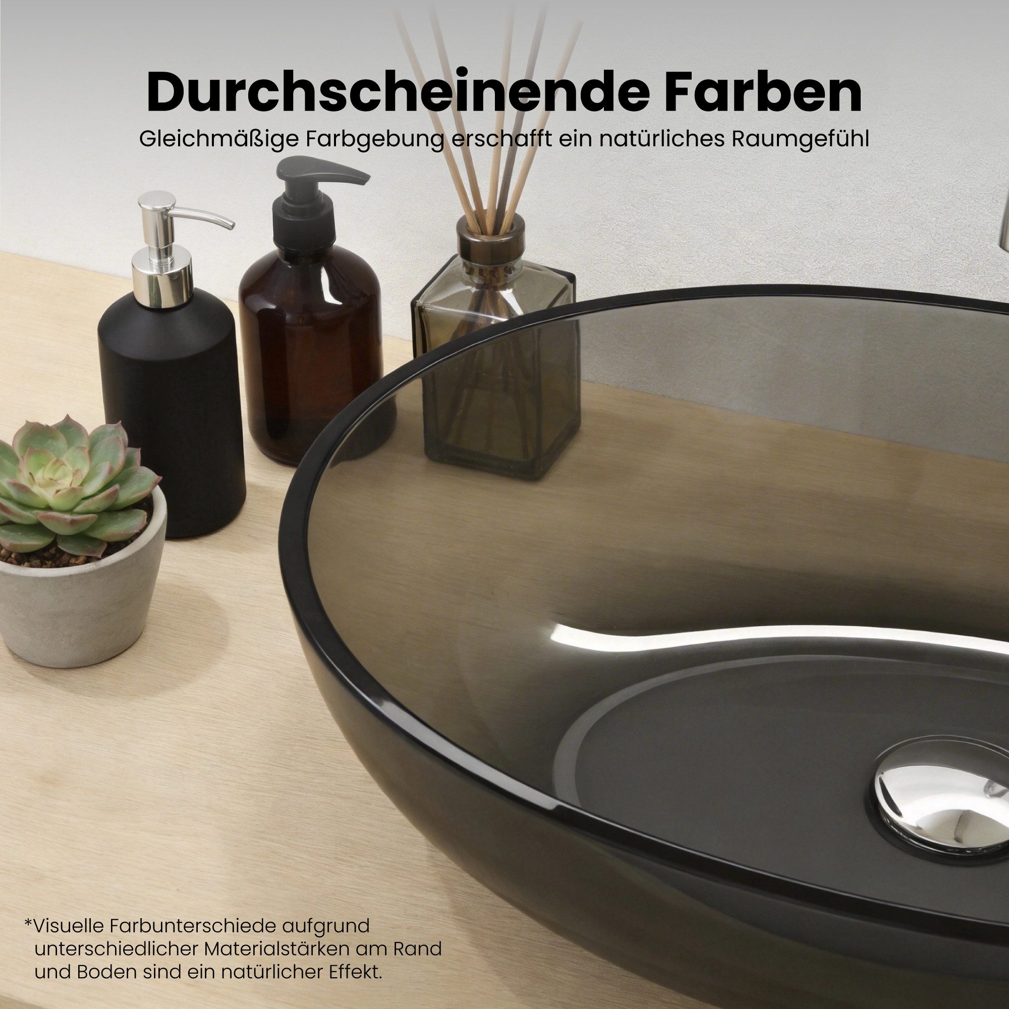 Mai & Mai Aufsatzwaschbecken Waschschale aus Kunstharz Oval DIN-Anschlüsse 60x36x14cm Coloria04, In einem Stück gegossen, leicht zu reinigen