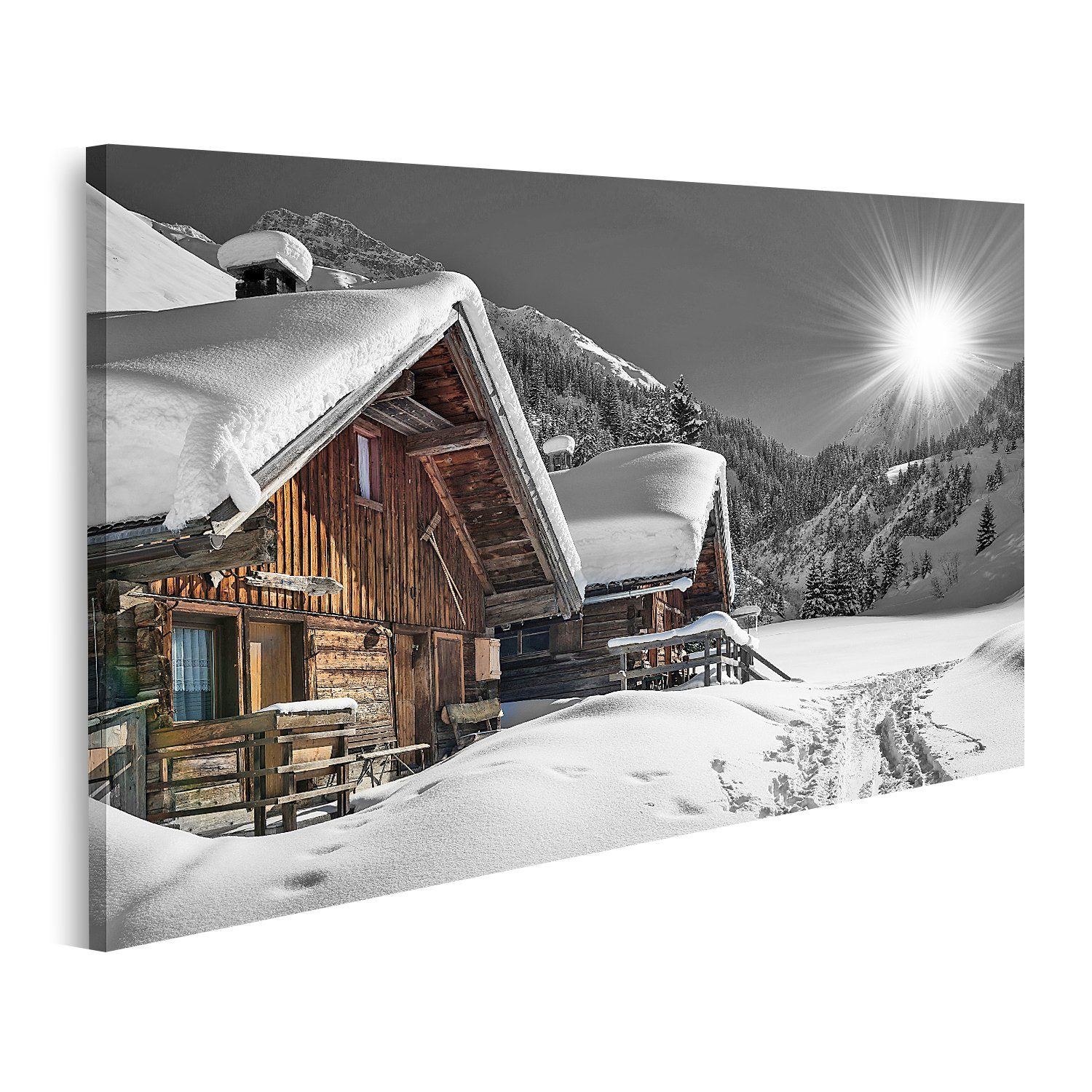 islandburner Leinwandbild Bild auf Leinwand Winter Ski Chalet Hütte Schnee günstig online kaufen