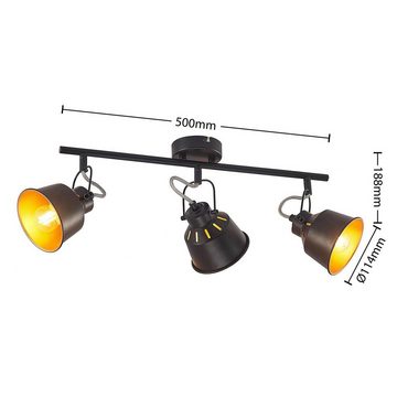 Lindby Strahler Mirlinda, Industrielles Design, Stahl, Schwarz matt, gold, 3 flammig, E14