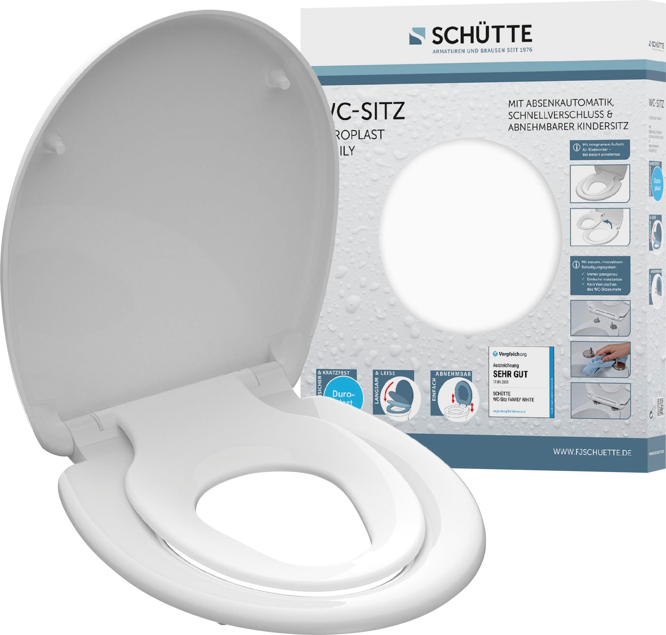 Schütte WC-Sitz FAMILY WHITE, Duroplast, Absenkautomatik, Schnellverschluss, abnehmbarer Kindersitz