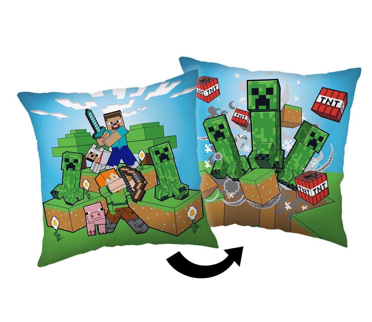 Jerry Fabrics Dekokissen Minecraft Creeper Rush Dekokissen Kissen 40x40 cm Steve Alex