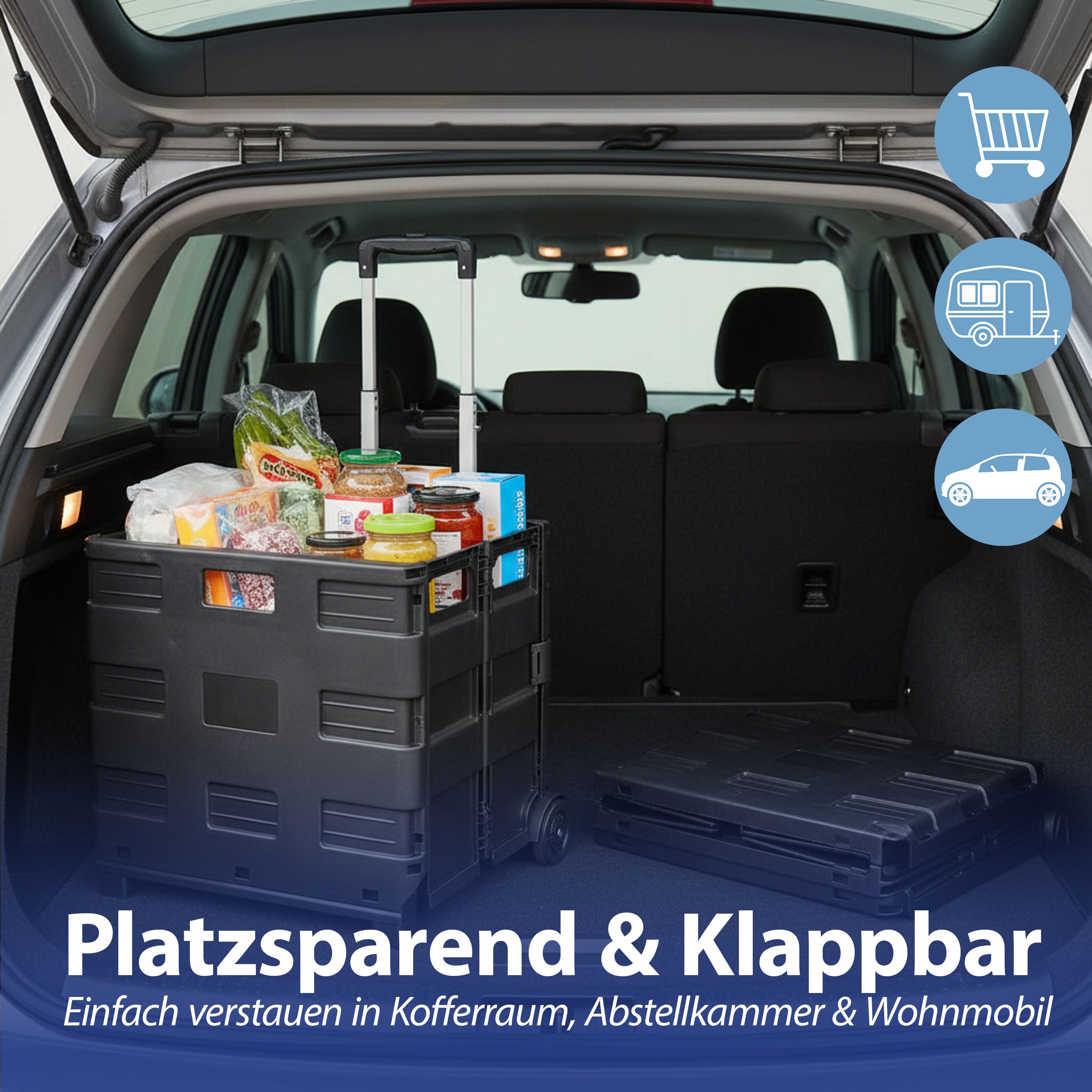 CEPEWA Einkaufstrolley Klappbox Trolley schwarz 42x40x37cm Kunststoff Alu belastbar bis 20 Kg – Bild 5 von 5