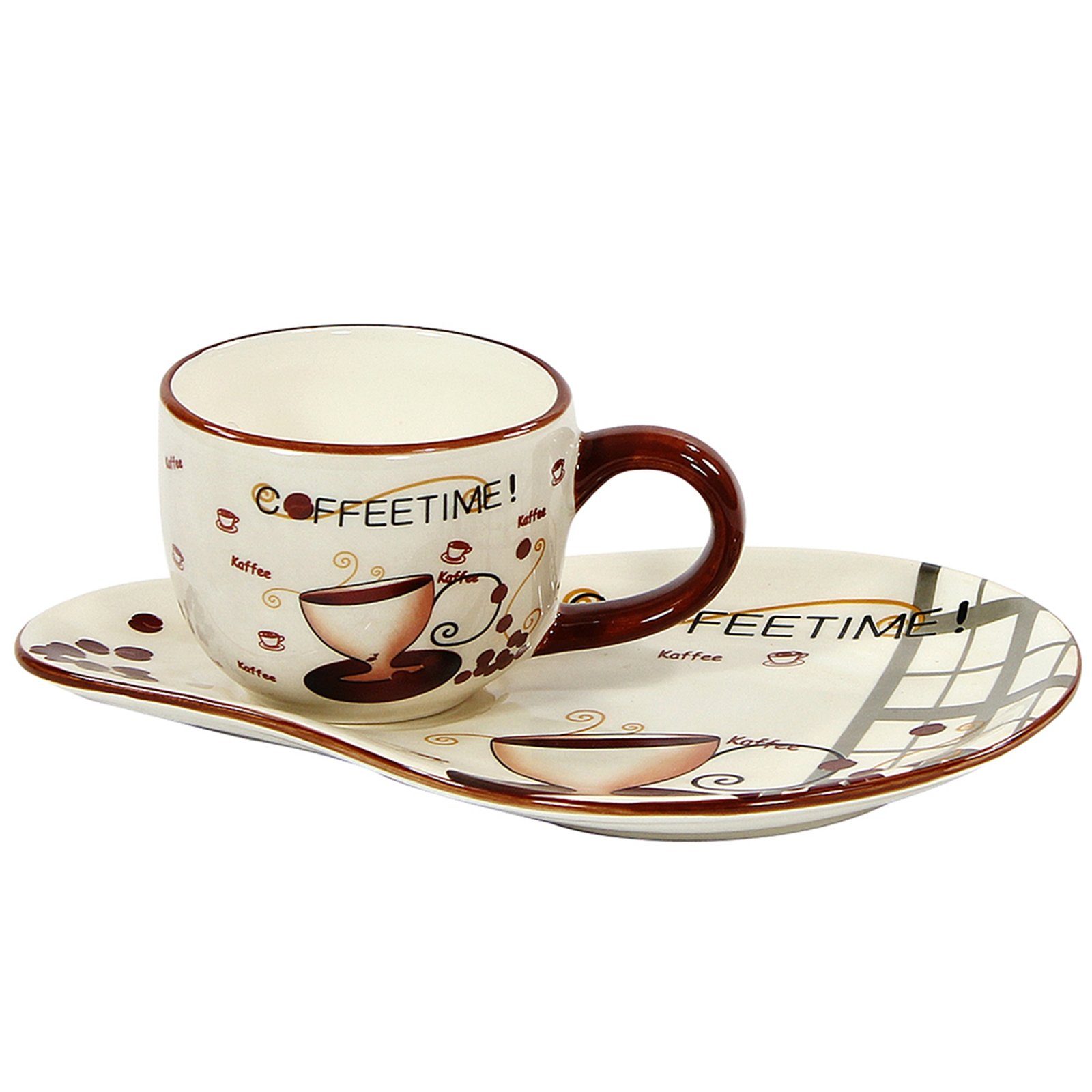 Neuetischkultur Tasse Kaffeetasse Coffeetime, XXL-Untertasse Dolomite,  Keramik