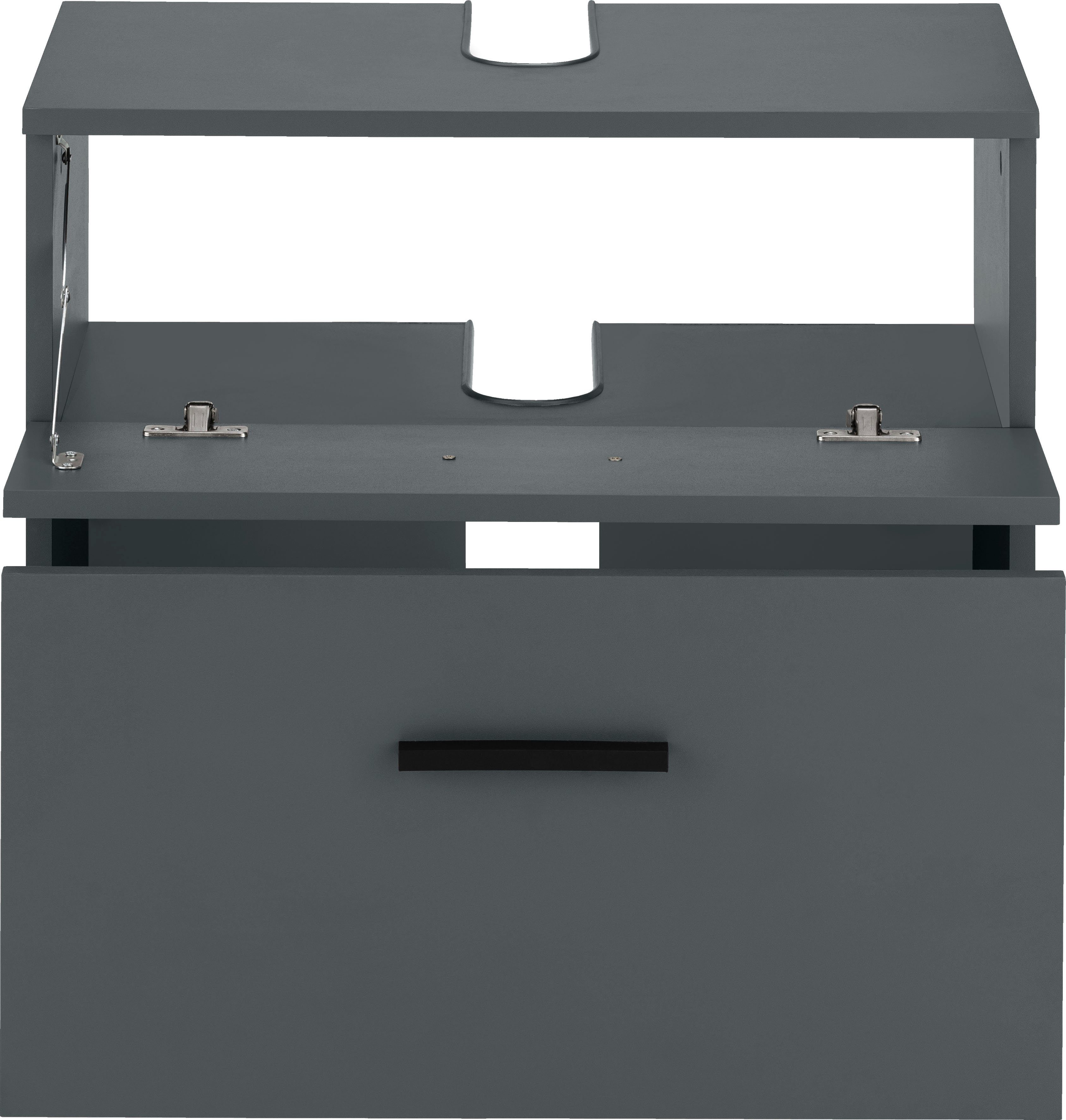 INOSIGN Waschbeckenunterschrank Skara mit Klappe und Schubkasten, schwarze Griffe, Breite 60 cm, Höhe 55 cm