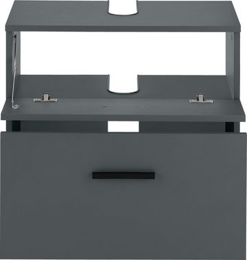 INOSIGN Waschbeckenunterschrank Skara mit Klappe und Schubkasten, schwarze Griffe, Breite 60 cm, Höhe 55 cm