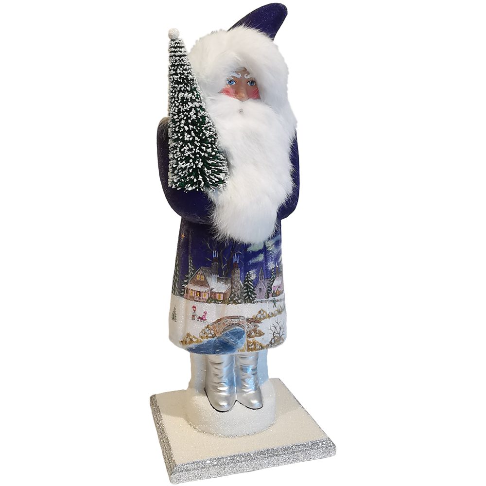 Schatzhauser Weihnachtsmann Santa Winterlandschaft blau 53cm Pappmaché (1 St), handbemalt