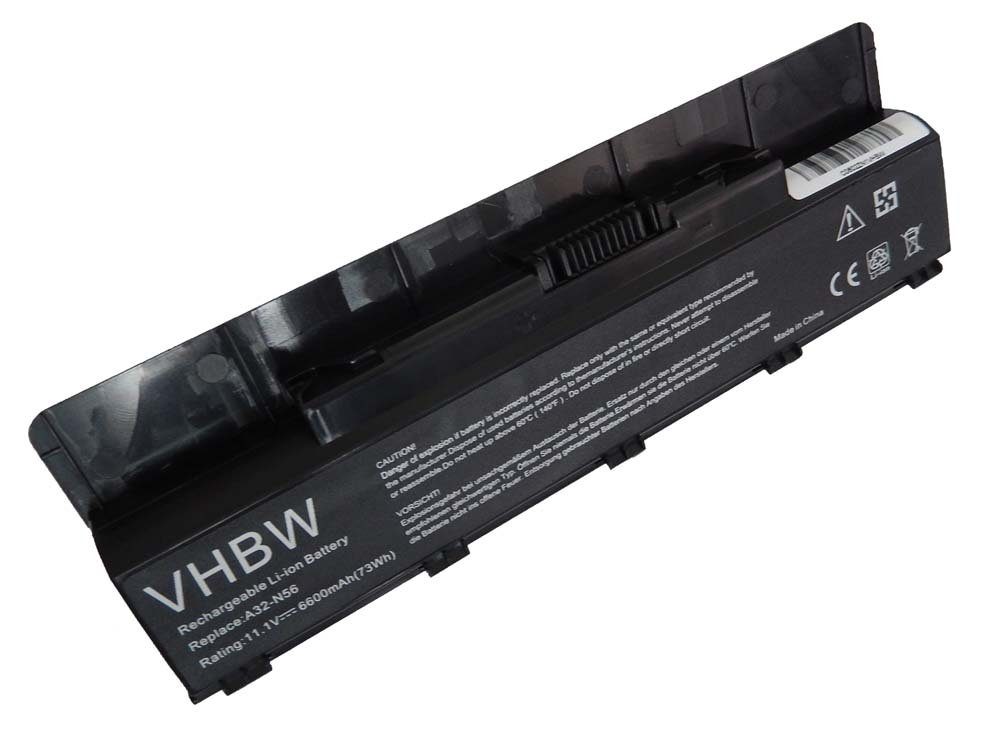 vhbw kompatibel mit Asus N76VZ, N76VM, N76VJ, N76V Laptop-Akku Li-Ion 6600 mAh (10,8 V)