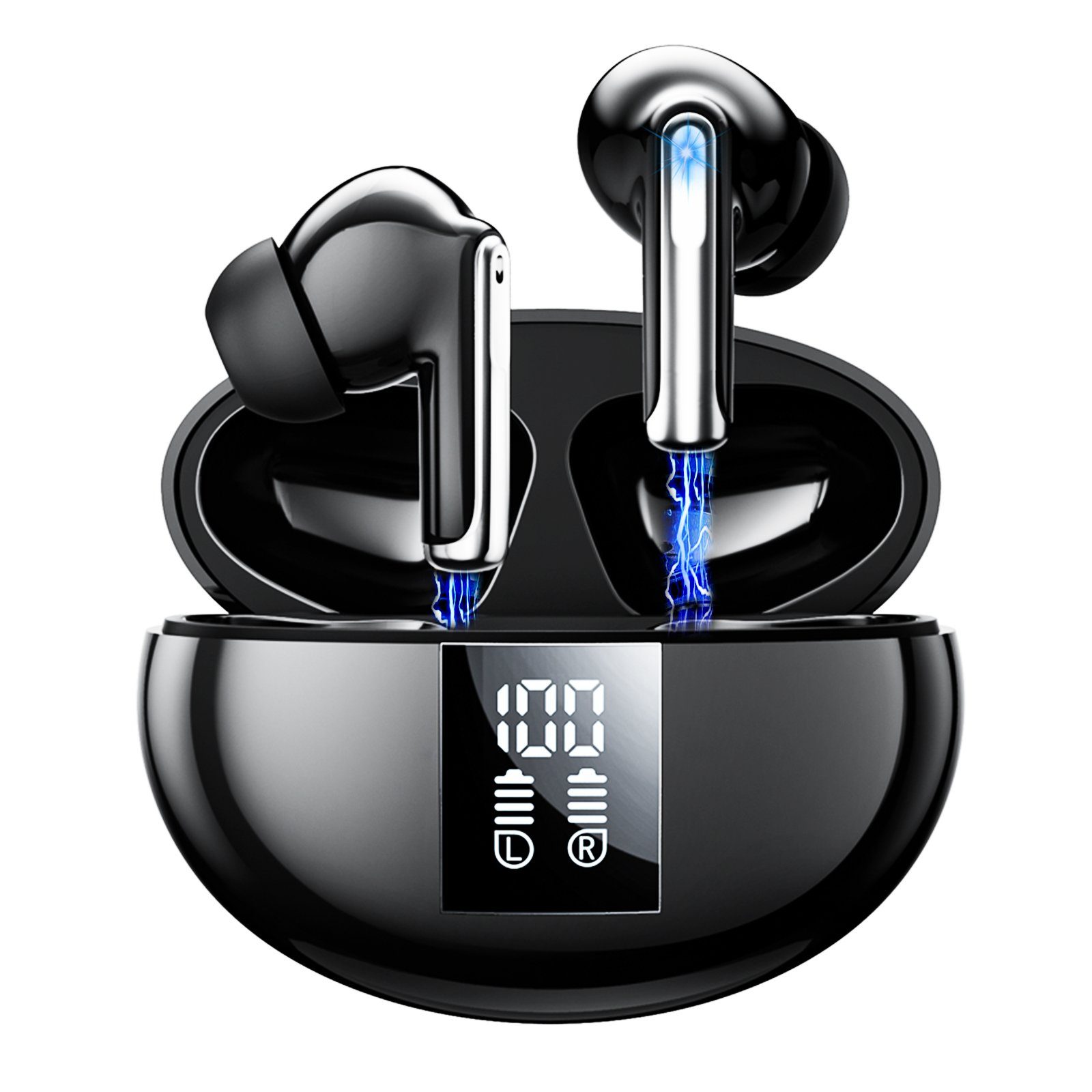 Yuede Bluetooth 5.3 Kopfhörer, Earbuds Kabellos mit LED-Ladebox In-Ear-Kopfhörer (Immersives HIFI-Stereo, Bluetooth Kopfhorer mit LED-Ladebox, ENC HD Anruf, One Step Pairing, 10-mm-Schwingspule) Schwarz