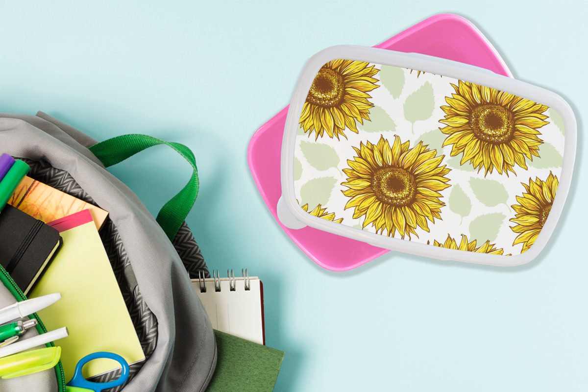 Brotdose Kunststoff, Erwachsene, (2-tlg), Muster - - Blumen, Kinder, für Lunchbox Kunststoff Brotbox MuchoWow Sonnenblume Mädchen, Snackbox, rosa