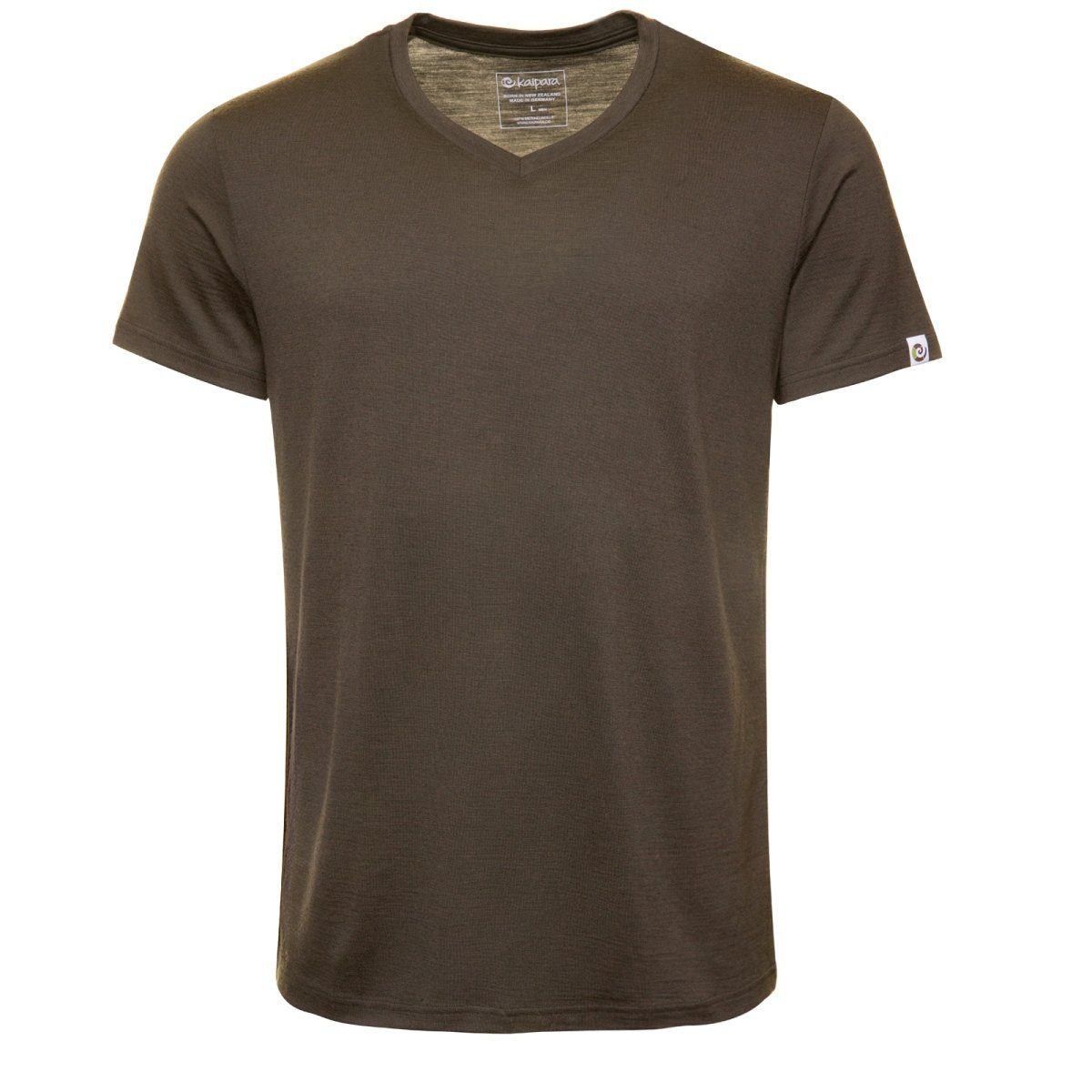 Kaipara - Merino Sportswear Funktionsshirt Merino Shirt Herren Kurzarm Regularfit V-Neck 150 (1-tlg) aus reiner Merinowolle Made in Germany Olive