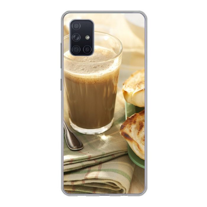 MuchoWow Handyhülle Latte Macchiato mit Butter und Brot Phone Case Handyhülle Samsung Galaxy A71 Silikon Schutzhülle
