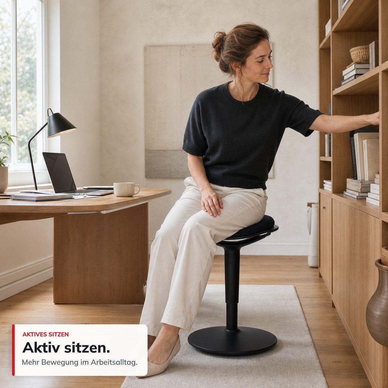 Floordirekt Sitzhocker Ergonomischer Elio höhenverstellbar 360° drehbar mit Wippfunktion, Ergonomisches Design – Bild 2 von 5