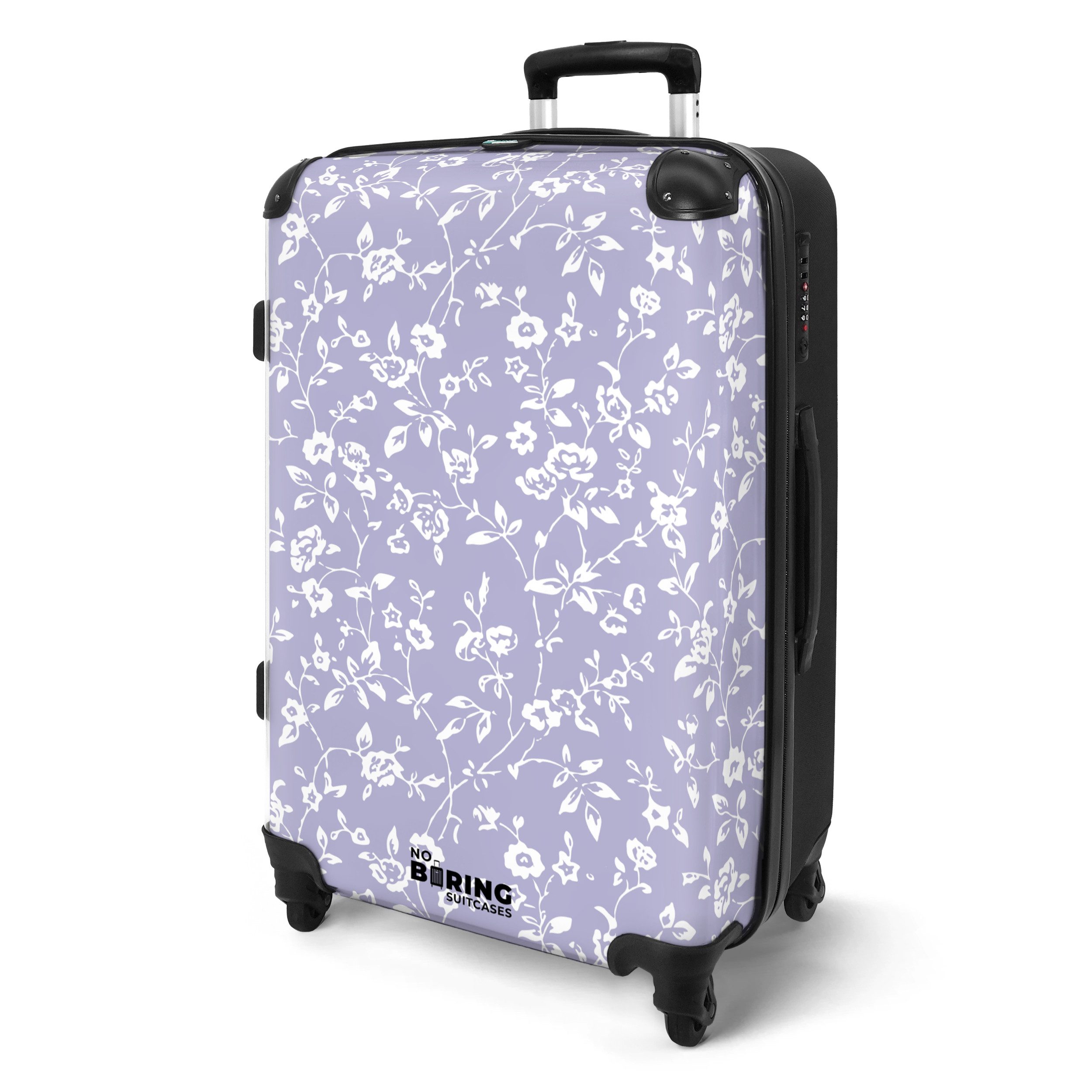 NoBoringSuitcases.com© Hartschalen-Trolley Helles Violett mit floralem günstig online kaufen