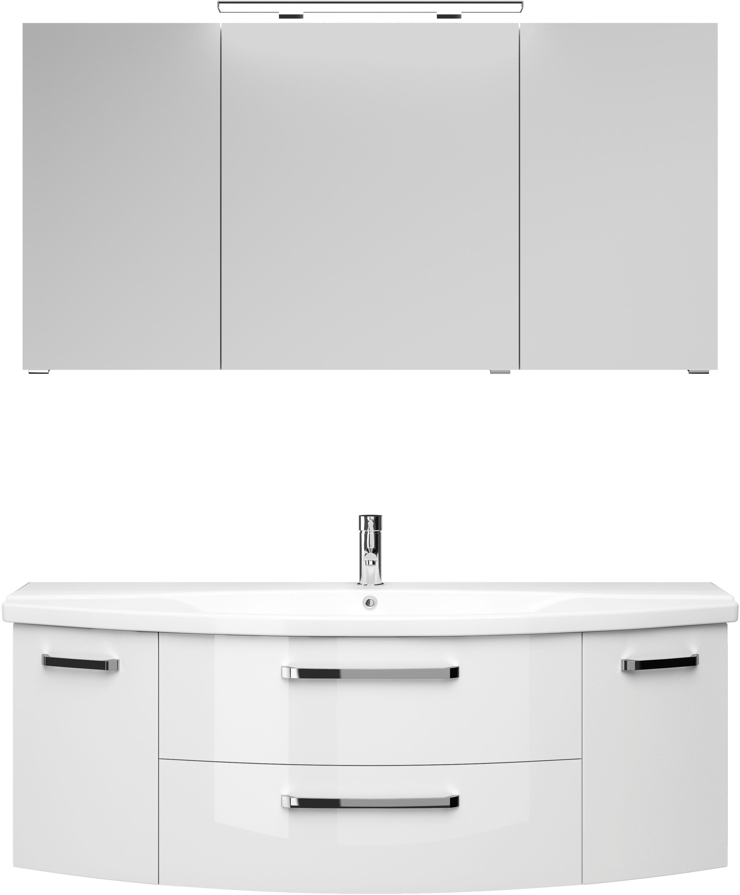 Saphir Badmöbel-Set Serie 4010 2-teilig Keramik-Waschtisch mit LED-Spiegelschrank, (Set), Badezimmer Set 144 cm breit, inkl. Türdämpfer, 5 Türen, 2 Schubladen
