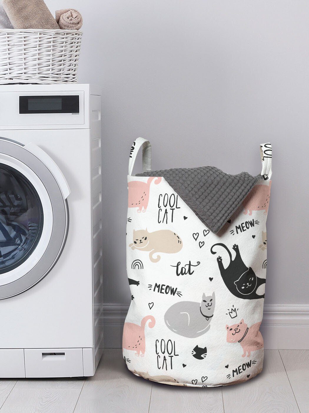 Doodle Abakuhaus für Kühle Wäschesäckchen Katzemeow Wäschekorb Tiere Griffen Haustiere Waschsalons, Kordelzugverschluss mit