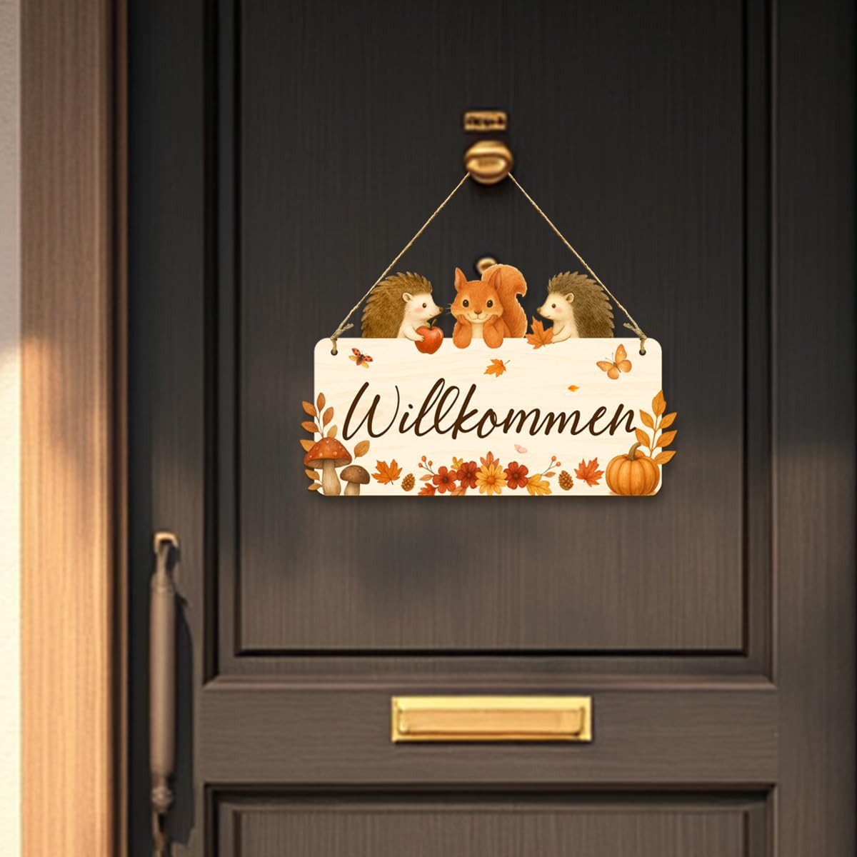 FOUORTUNATE-BEE Hängedekoration Herbst-Türdeko, Holzschild Herzlich Willkommen (beidseitig mit Willkommen & Hallo Herbst, Herbstdekoration für das Erntedankfest – Bild 5 von 5