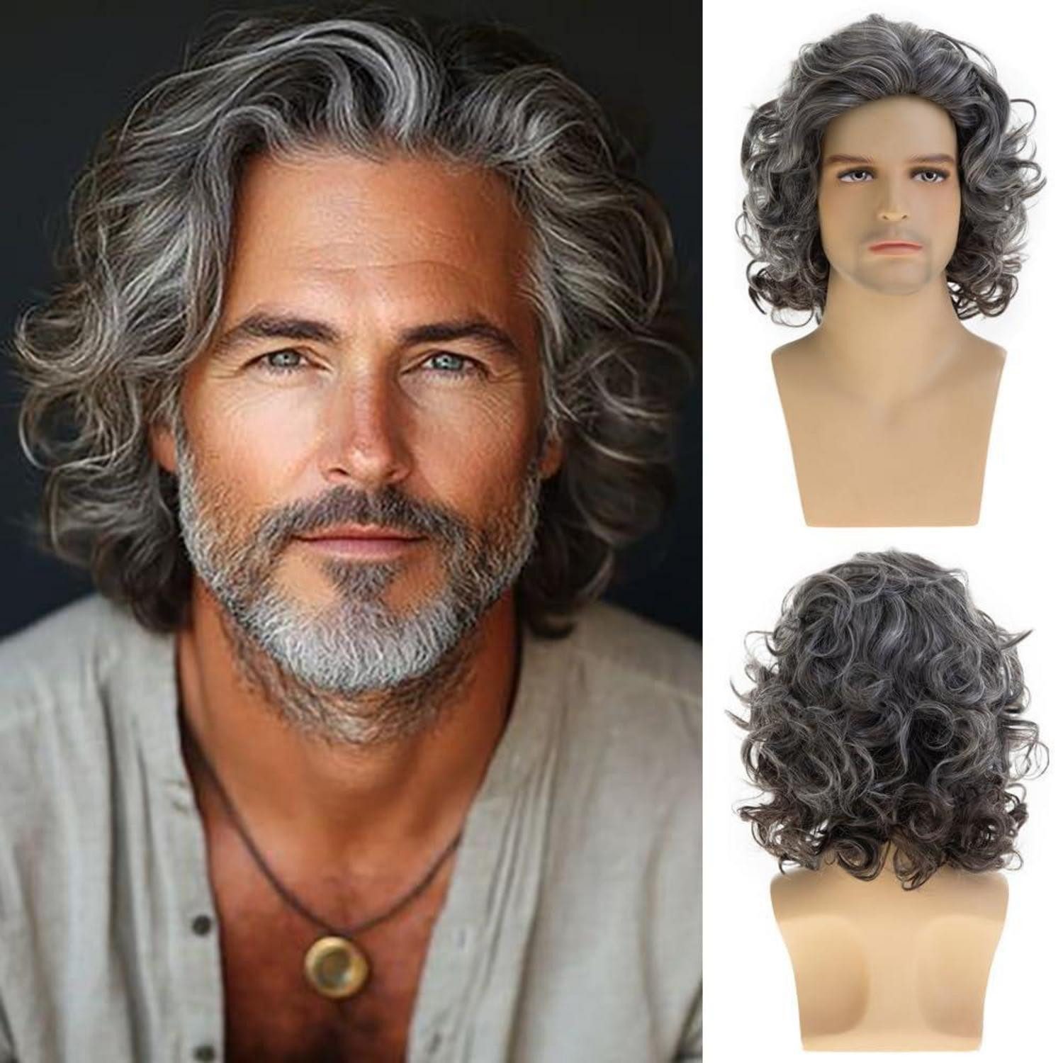 LuxusKollektion Kostüm-Perücke Perücke Herren Kurz Lockig Wellig Cosplay Kostüm GrauWeiß