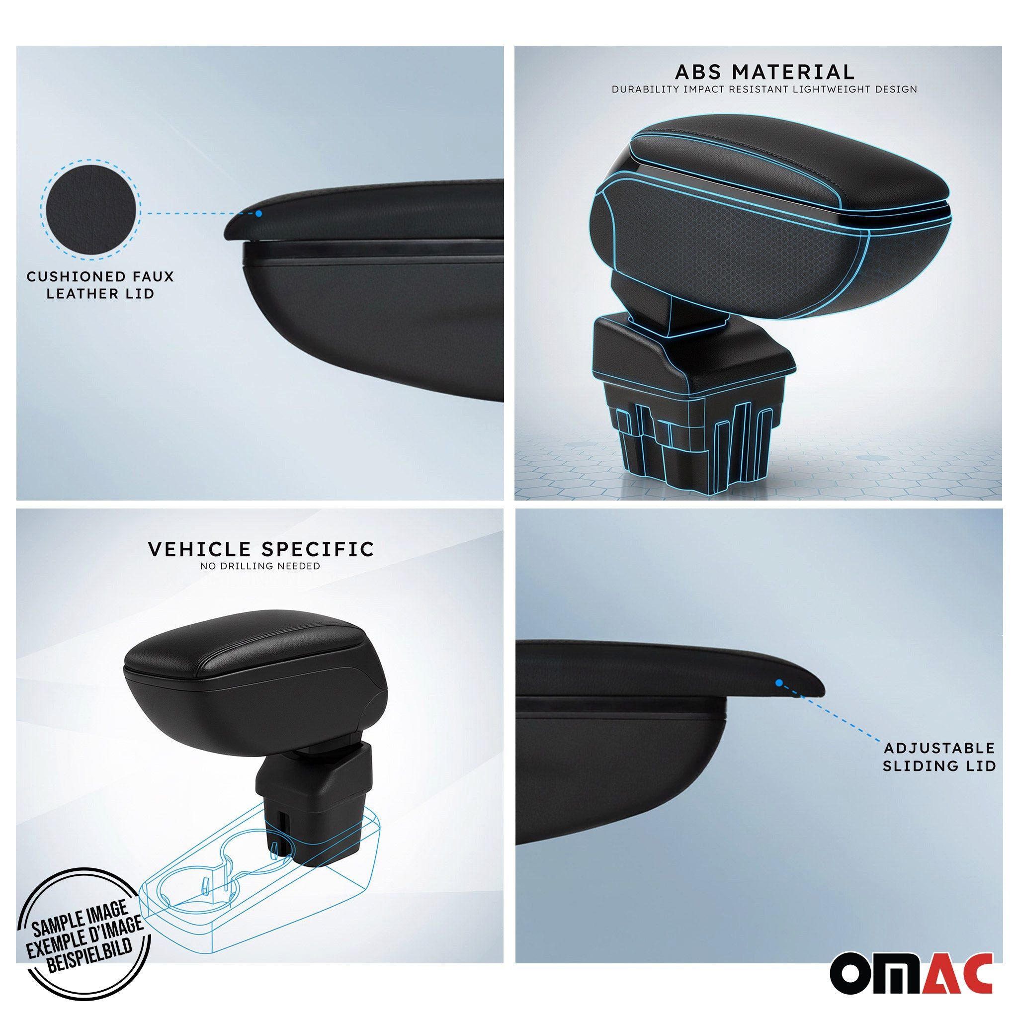 OMAC Armlehne Mittelarmlehne für Fiat 500 500C 2007-2015 mit adapter ABS Schwarz, Langlebig,Multifunktional,Einfache Installation