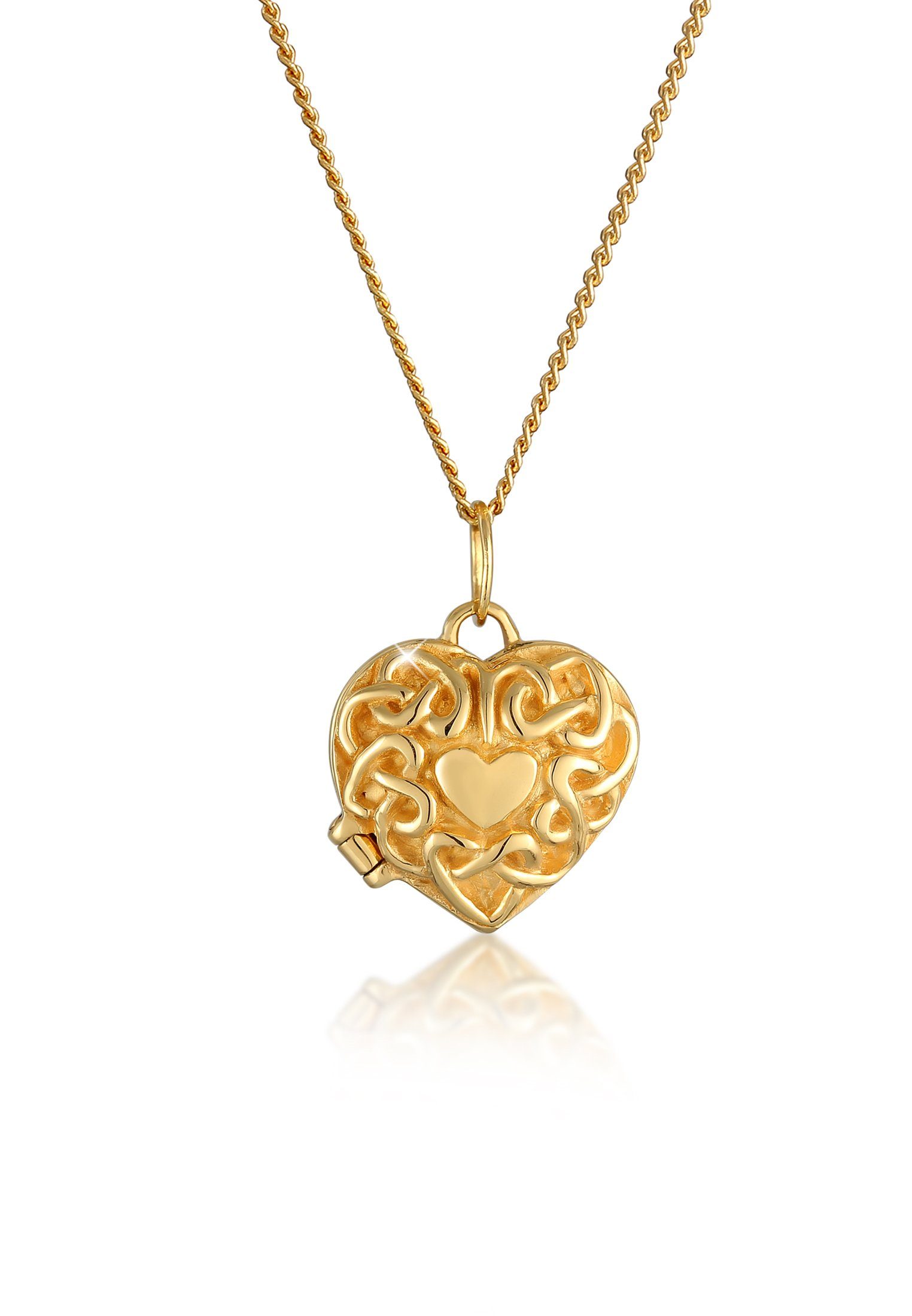 Elli Herz Premium Ornament Gelbgold, Herz Medaillon mit Anhänger Kette 585 Amulett