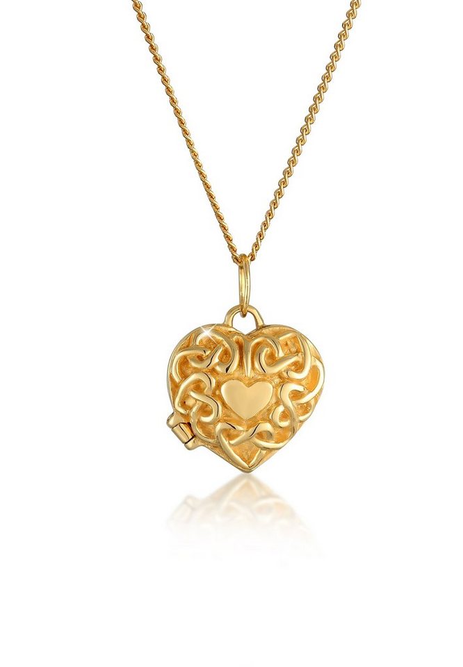 Elli Premium Kette mit Anhänger Herz Ornament Amulett Medaillon 585 Gelbgold,  Herz