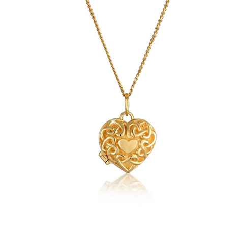 Elli Premium Kette mit Anhänger Herz Ornament Amulett Medaillon 585 Gelbgold, Herz