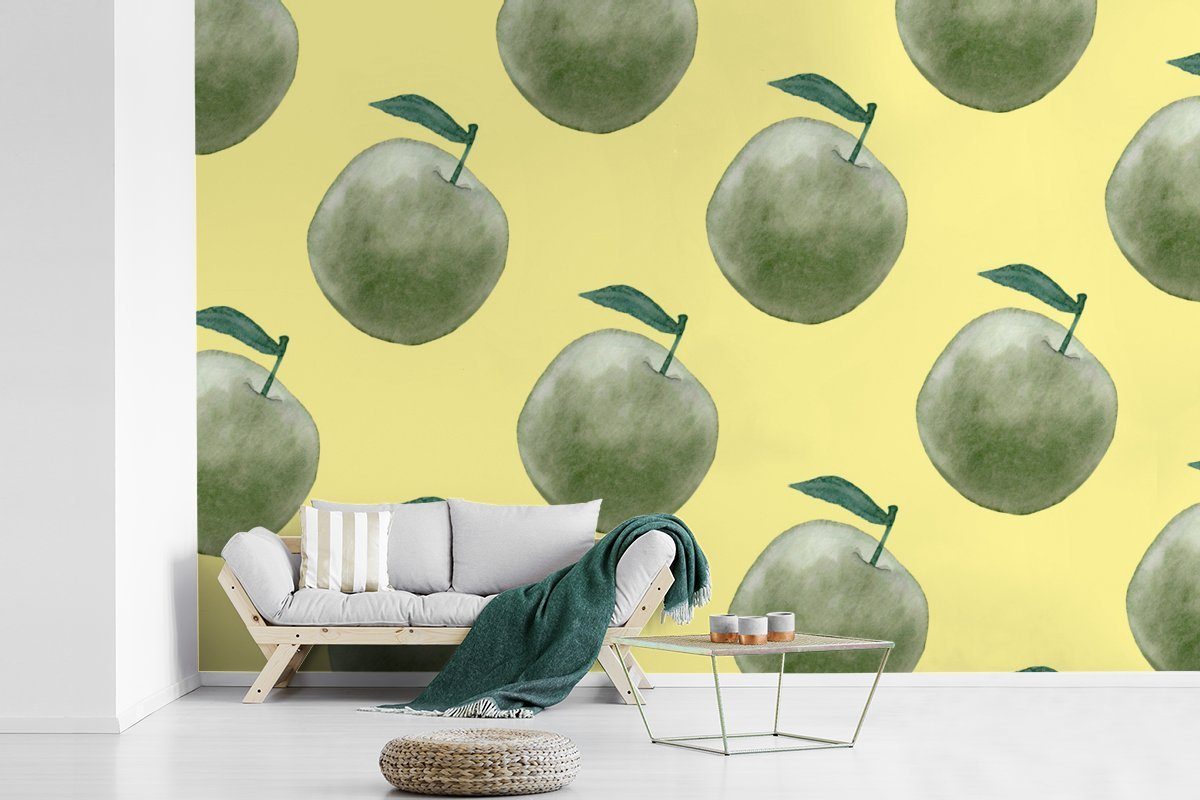 Wohnzimmer, - Grün Äpfel Fototapete Vinyl Matt, Tapete Wallpaper - Muster, St), bedruckt, (6 Schlafzimmer, Kinderzimmer, für MuchoWow