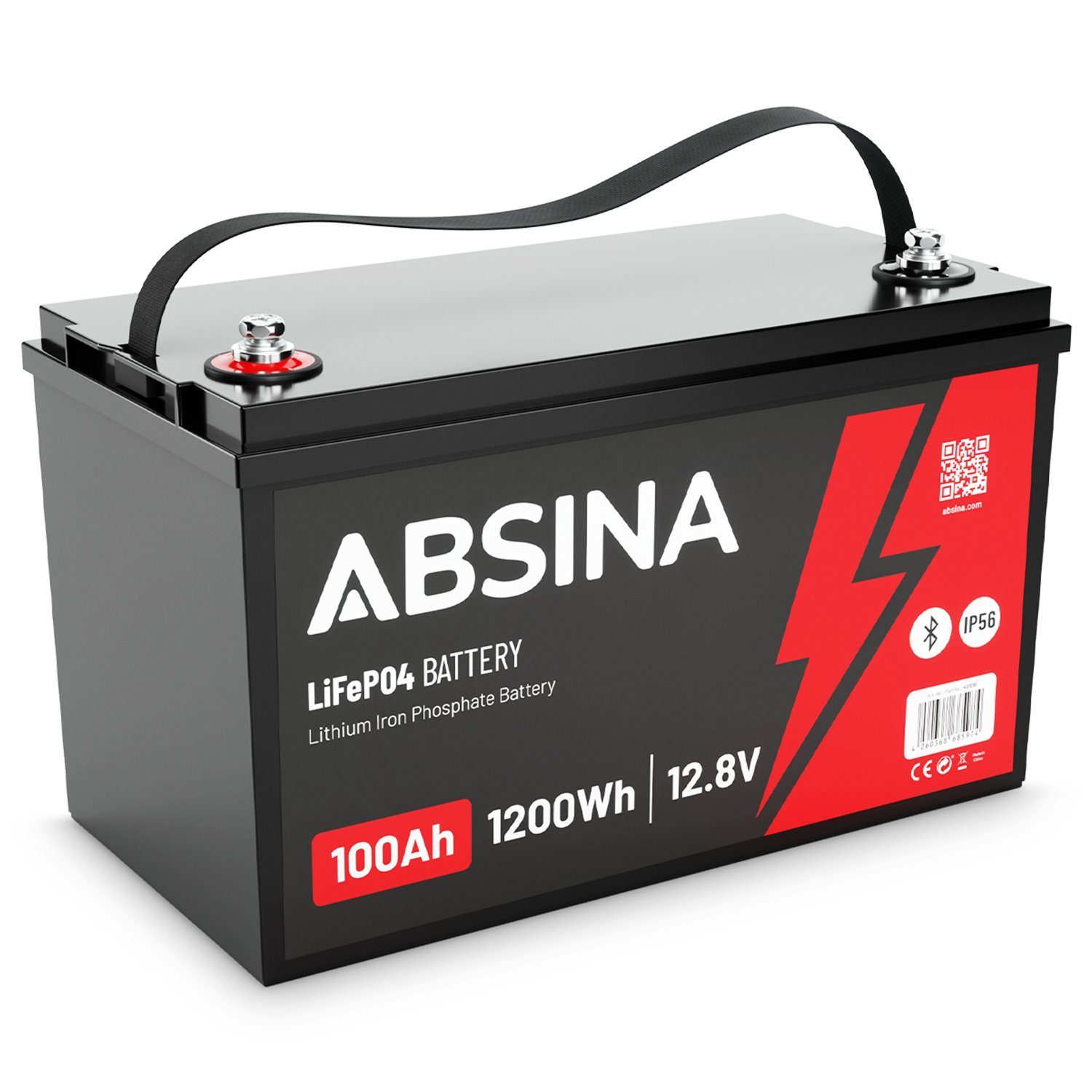 ABSINA BMS Solarakkus V) (12.8 Versorgungsbatterie 12V LiFePO4 Akku Bluetooth 100Ah wartungsfrei