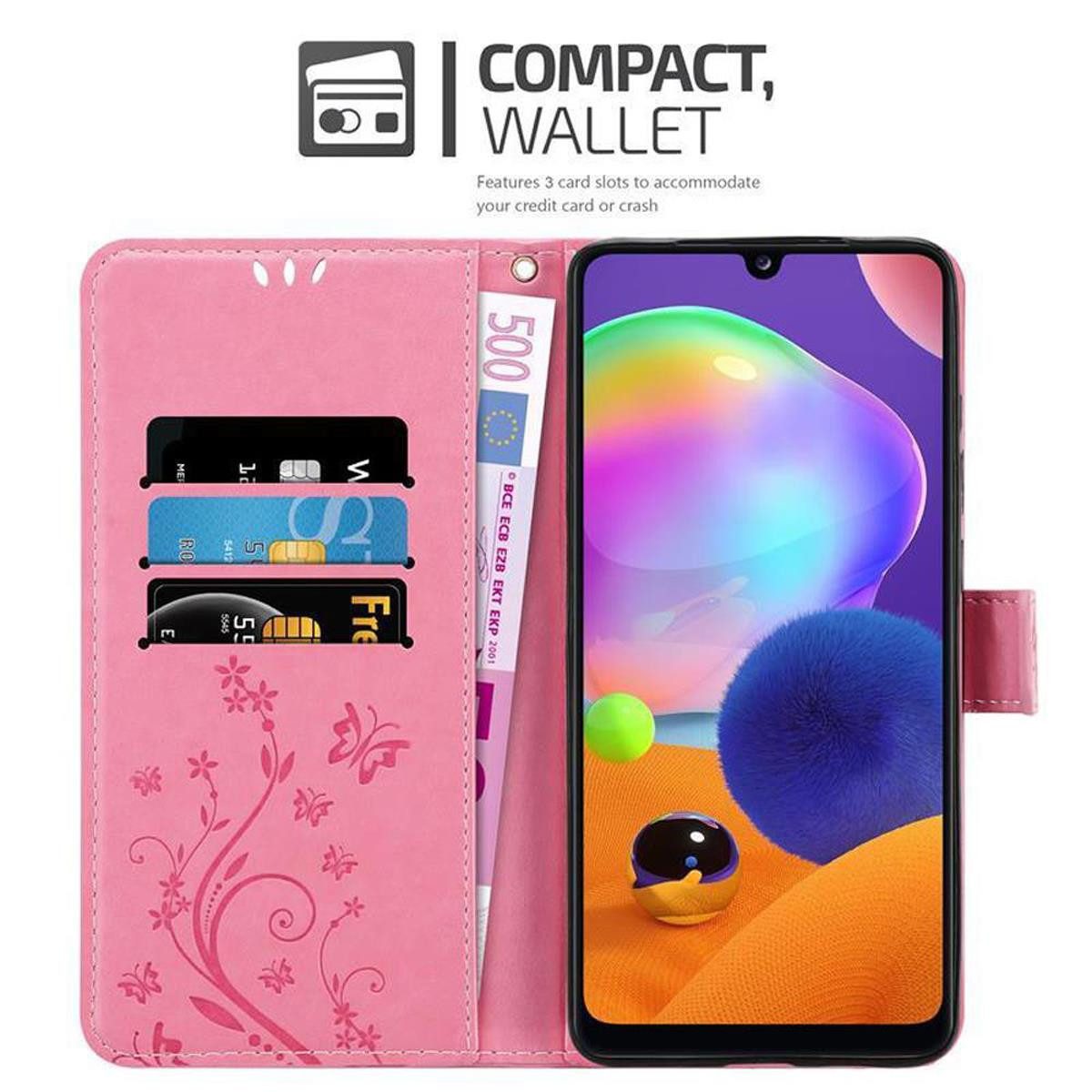 Cadorabo Handyhülle für Samsung Galaxy A31 Hülle Samsung Galaxy A31, Hülle Schutzhülle Blumen Flower mit Standfunktion Kartenfach Magnet