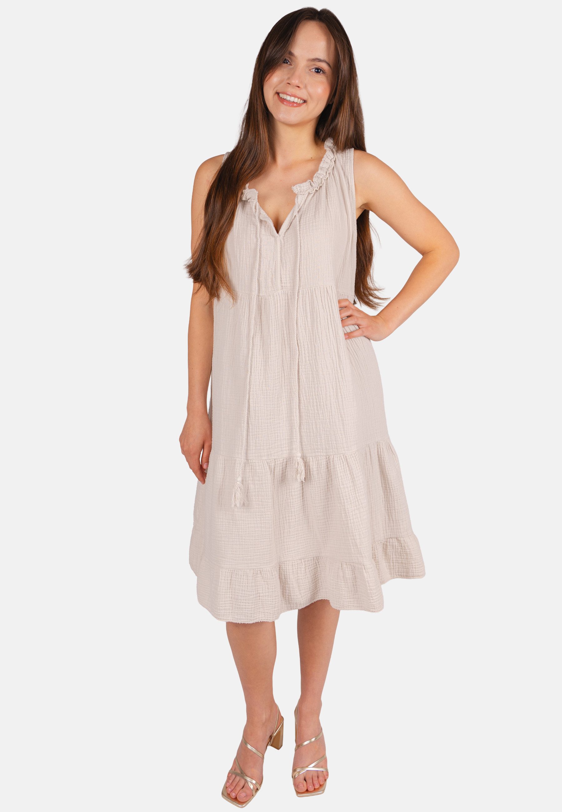 Seasons of April Blusenkleid BUKI MUSSELIN Ärmelloses Damen Musselin Kleid Damenkleid mit Tasseln in Trendfarben