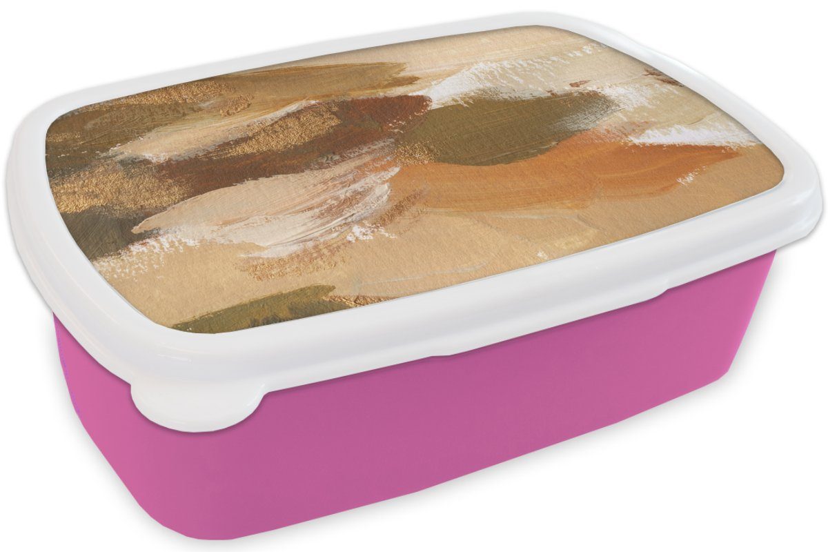 MuchoWow Lunchbox Farbe Herbst für Snackbox, - rosa - Brotbox Kunststoff, (2-tlg), Brotdose Abstrakt, Mädchen, Kinder, Kunststoff Erwachsene