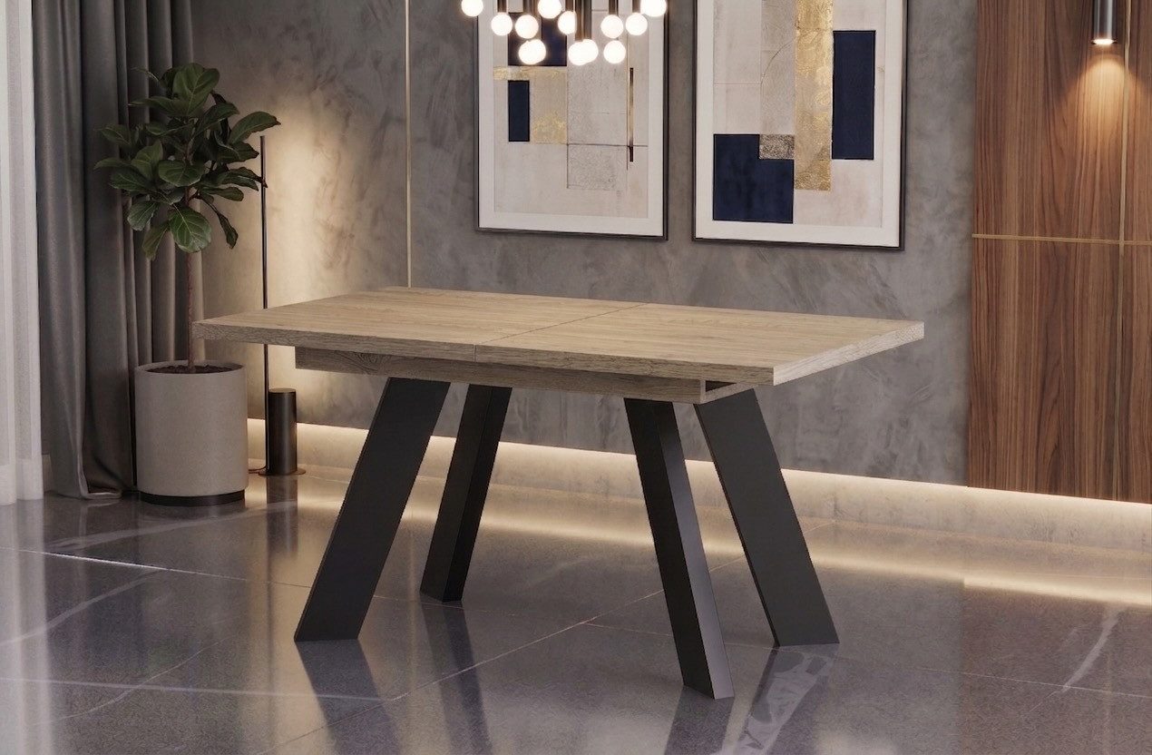 Endo-Moebel Esstisch Como Esstisch 130–210cm ausziehbar für 8 Personen, Tischbeine schwarz, Ausziehbar 130-210 cm (2x40 cm); Platte 36mm; 4 Beine; schwarz matt