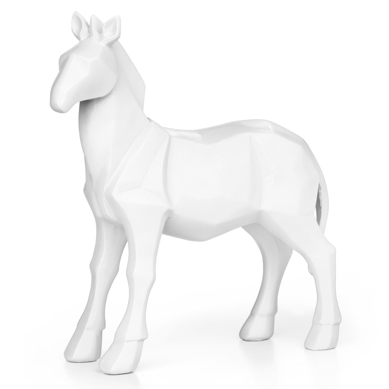 Moritz Dekofigur Polygonal Pferd weiß, Polyresin Figuren Deko Geschenk Geometrische TierFigur Modern Skulptur | Dekofiguren