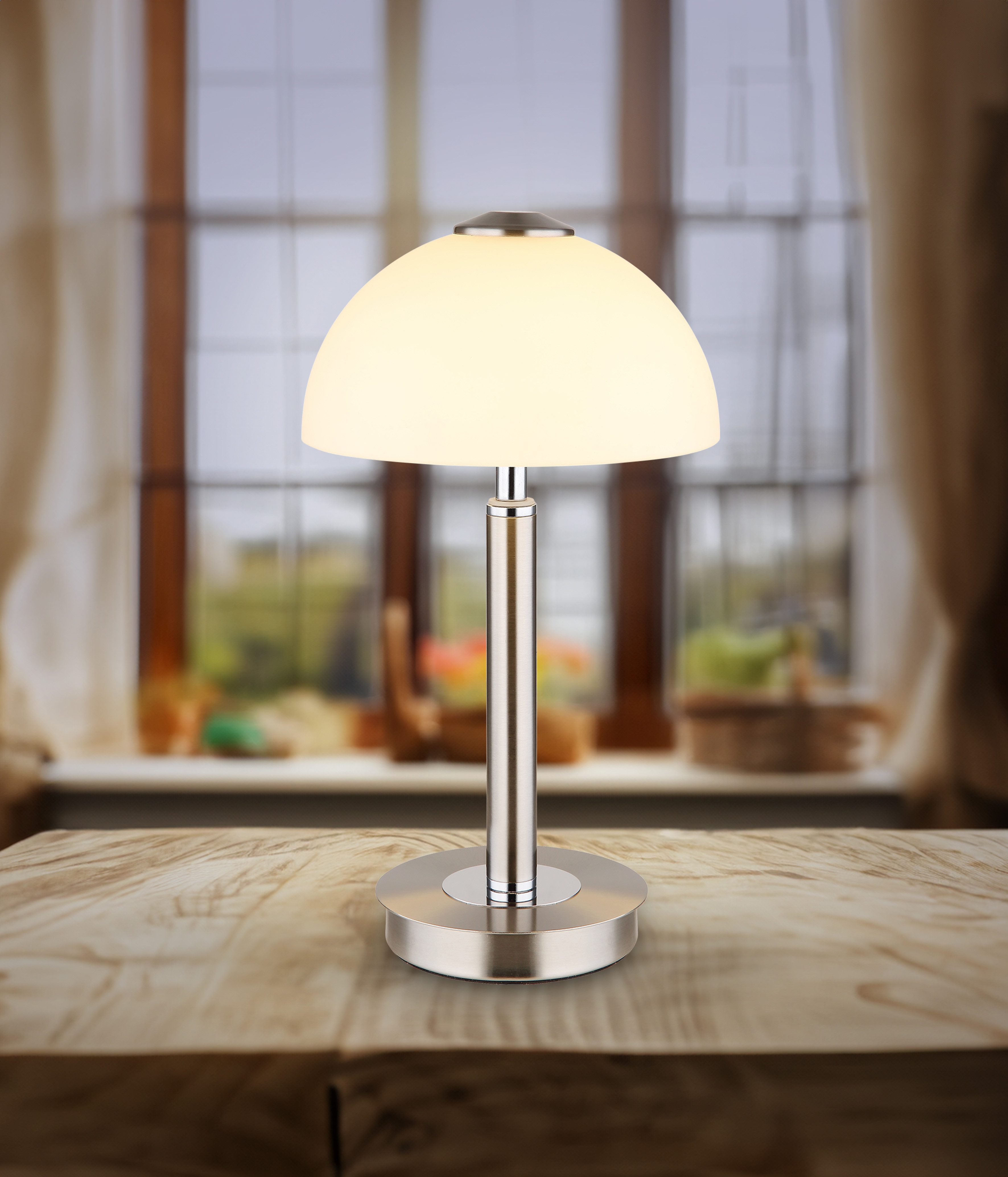 GLOBO LIGHTING Tischleuchte ULDIN, LED fest integriert, Warmweiß, Tischleuchte, Glas opal, Touchdimmer, LED 7W