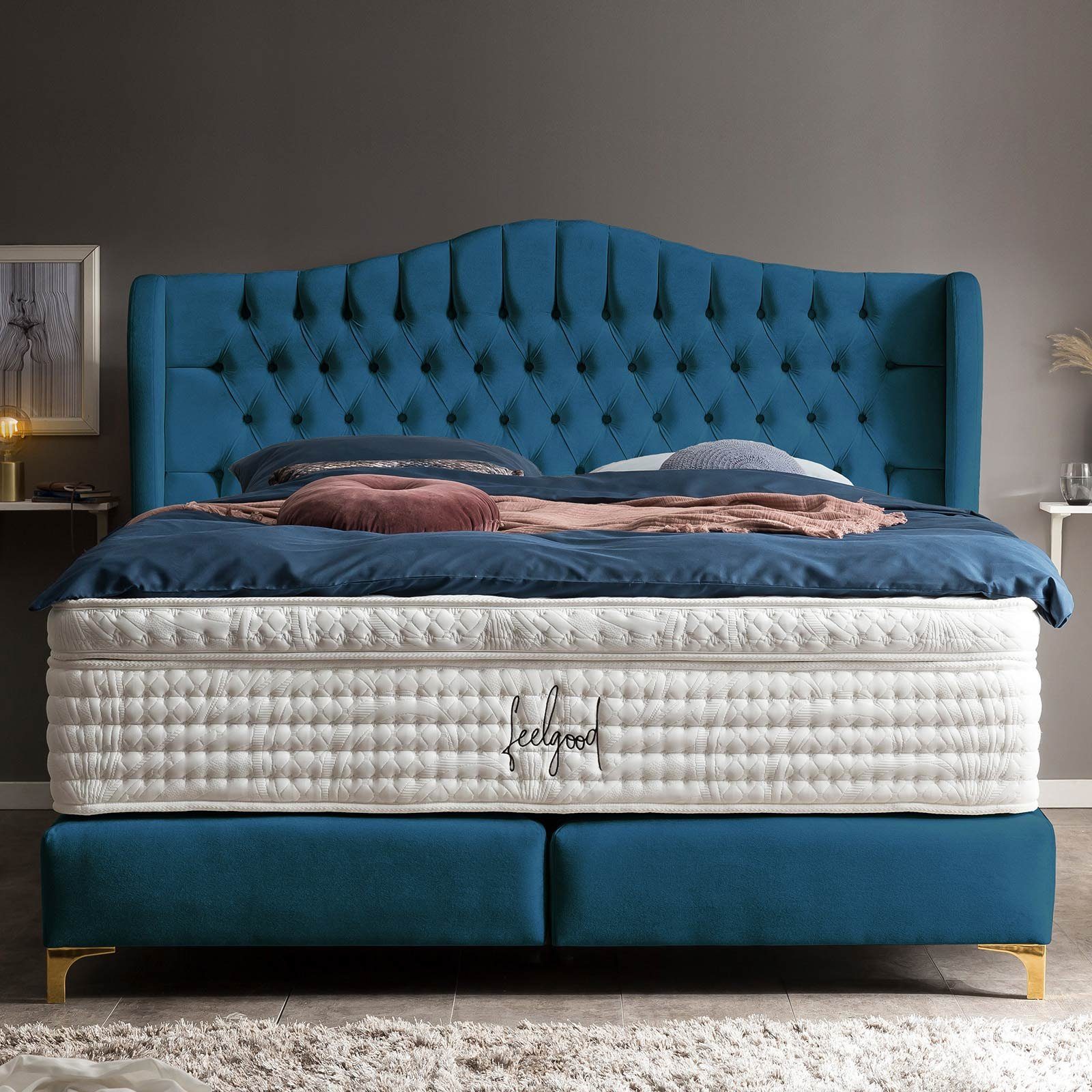 BettCo Boxspringbett Maison (in Petrol Samt, günstig online kaufen