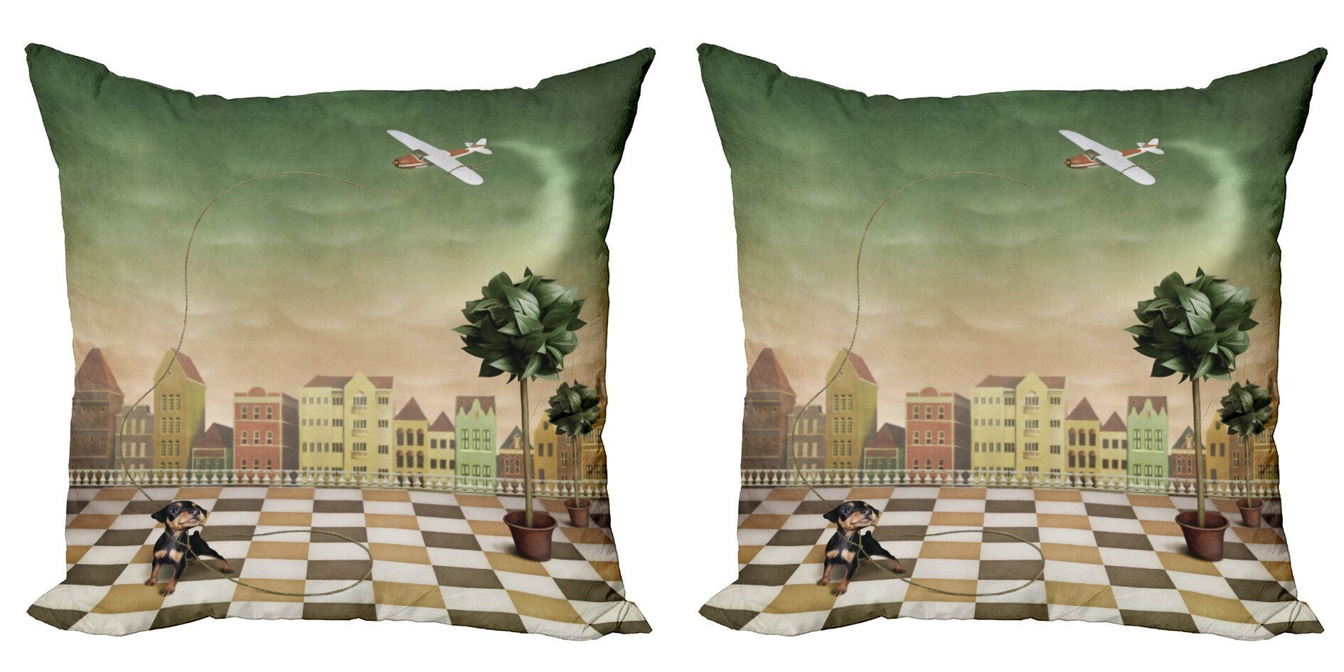 Kissenbezüge Modern Accent Doppelseitiger Digitaldruck, Abakuhaus (2 Stück), Wandgemälde Puppynd Spielzeug Flugzeug