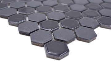 Mosani Mosaikfliesen Hexagonale Sechseck Mosaik Fliese Keramik mini schwarz