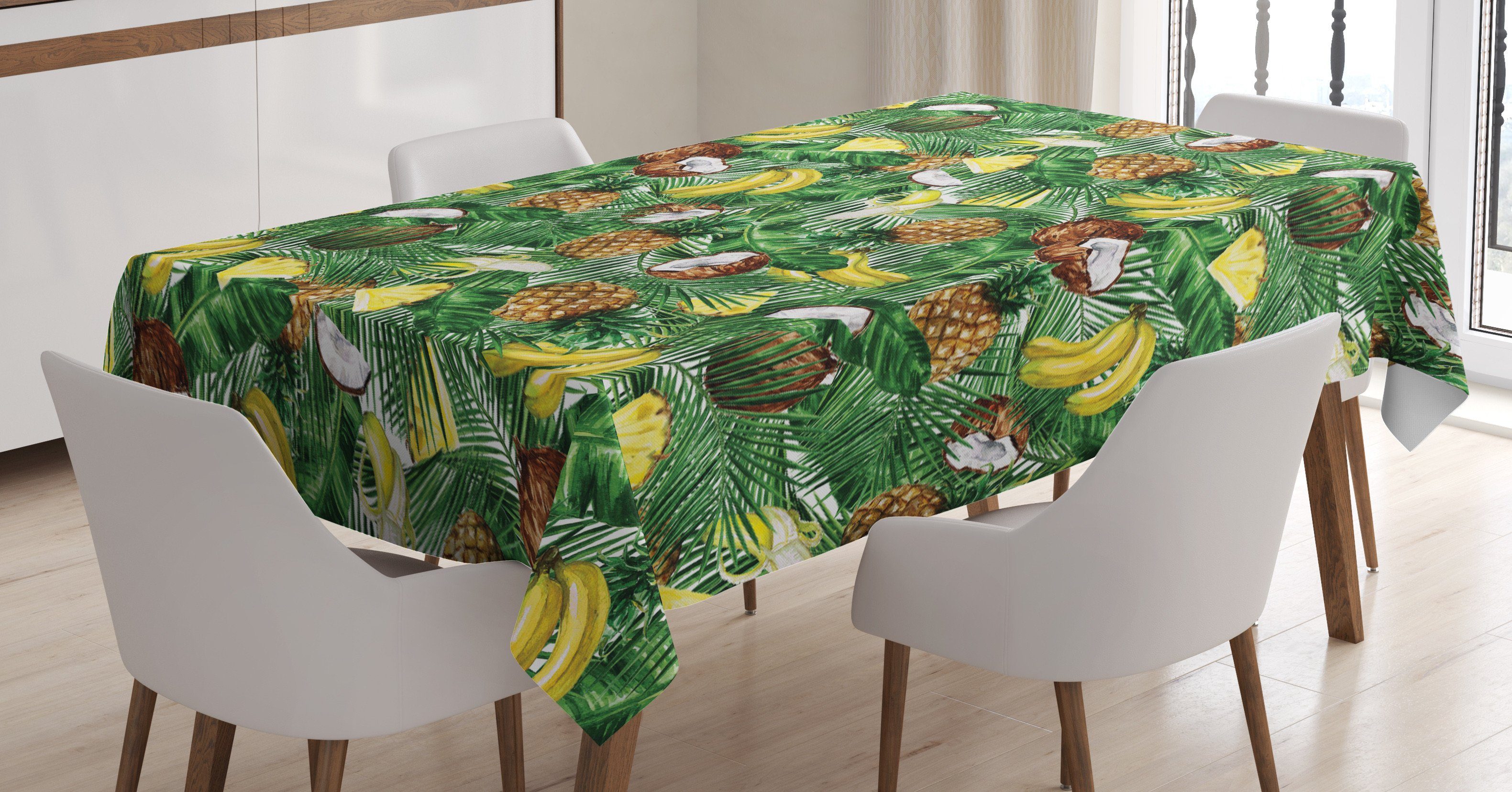 Abakuhaus Tischdecke Farbfest Waschbar Für den Außen Bereich geeignet Klare Farben, Tropisch Ananas Banana Coconut