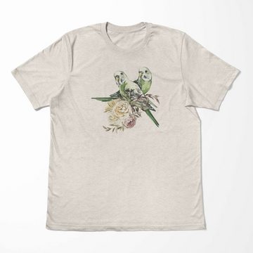 Sinus Art T-Shirt Herren Shirt Organic T-Shirt Aquarell Motiv Wellensittich Blumen Bio-Baumwolle Ökomode Nachhaltig F (1-tlg)