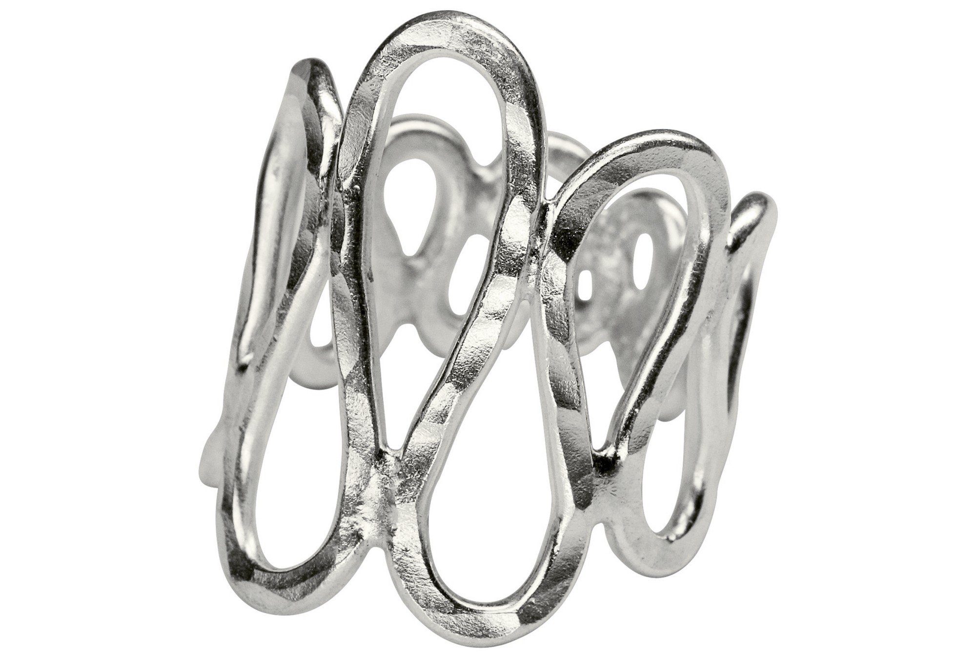 SILBERMOOS Silberring Gehämmerter Ring in Wellenstruktur, 925 Sterling Silber