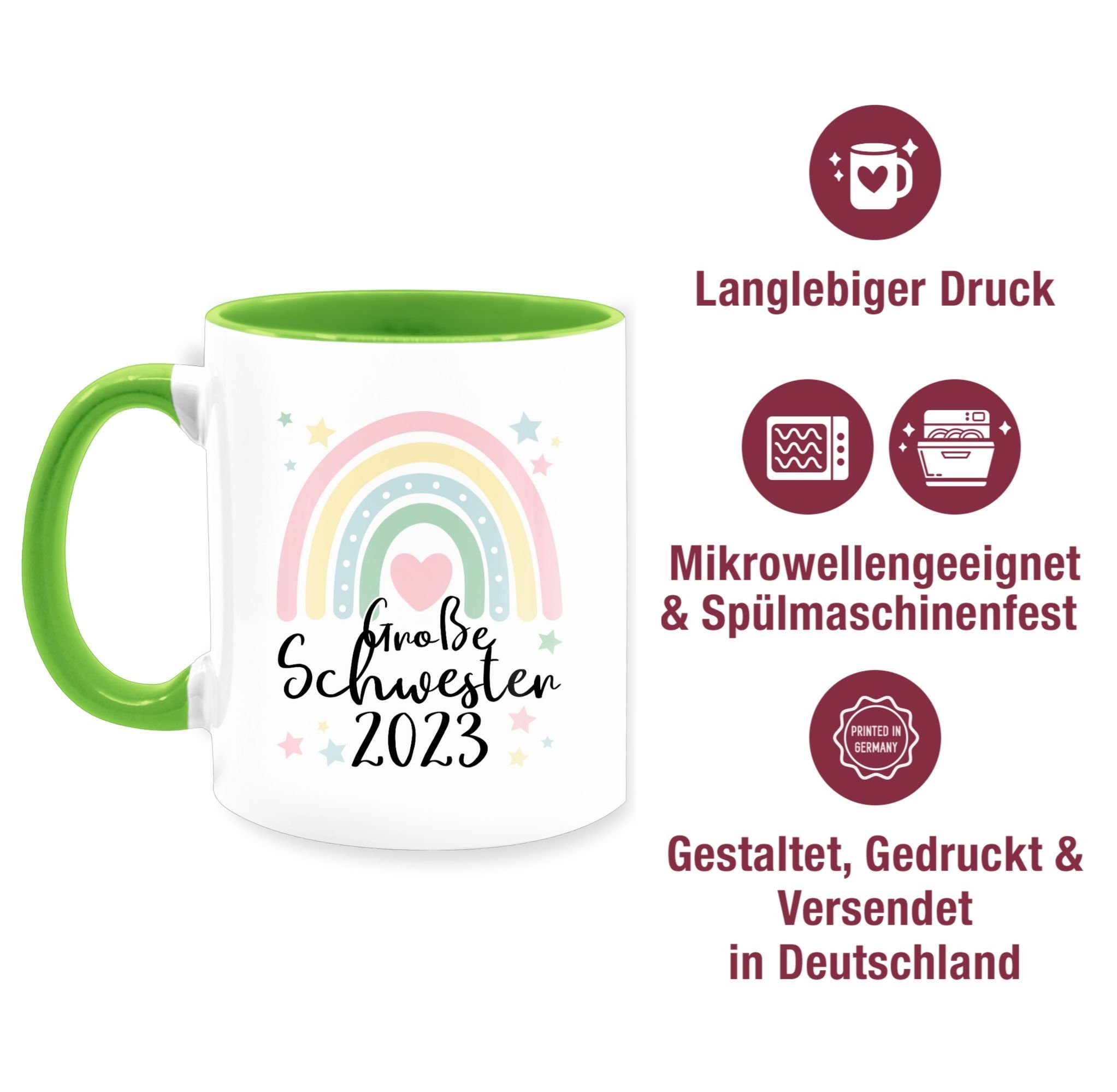 Shirtracer Tasse Große Schwester Geschenk Schwester Regenbogen Große Keramik, 3 Hellgrün 2023 Sister, Big