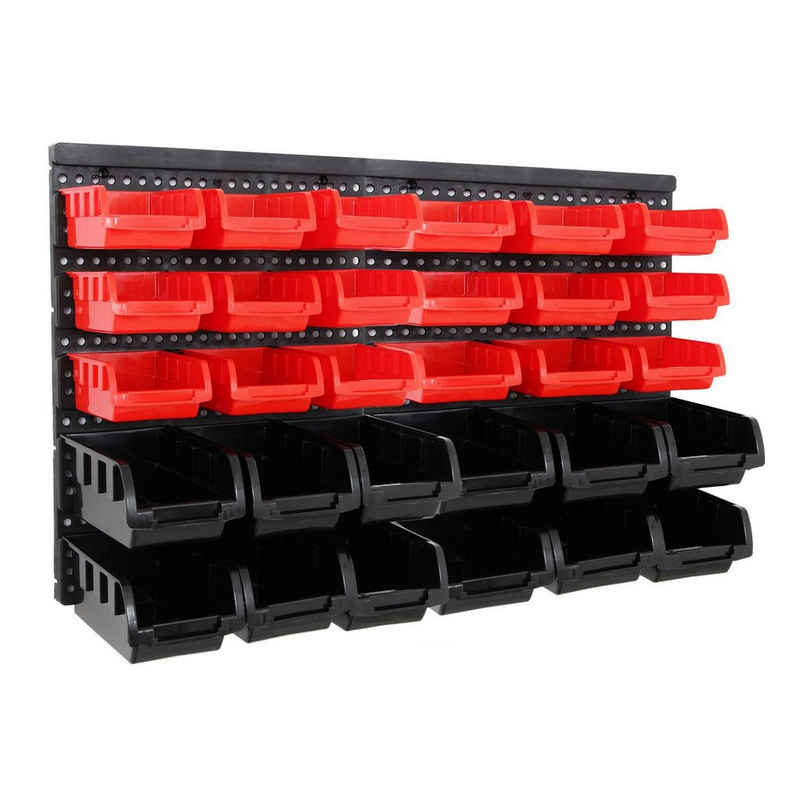 HAC24 Stapelbox Stapelboxen Set mit Wandregal & Stapelboxen (32 tlg), 30 Schraubenboxen, 2 Boards und Befestigungen