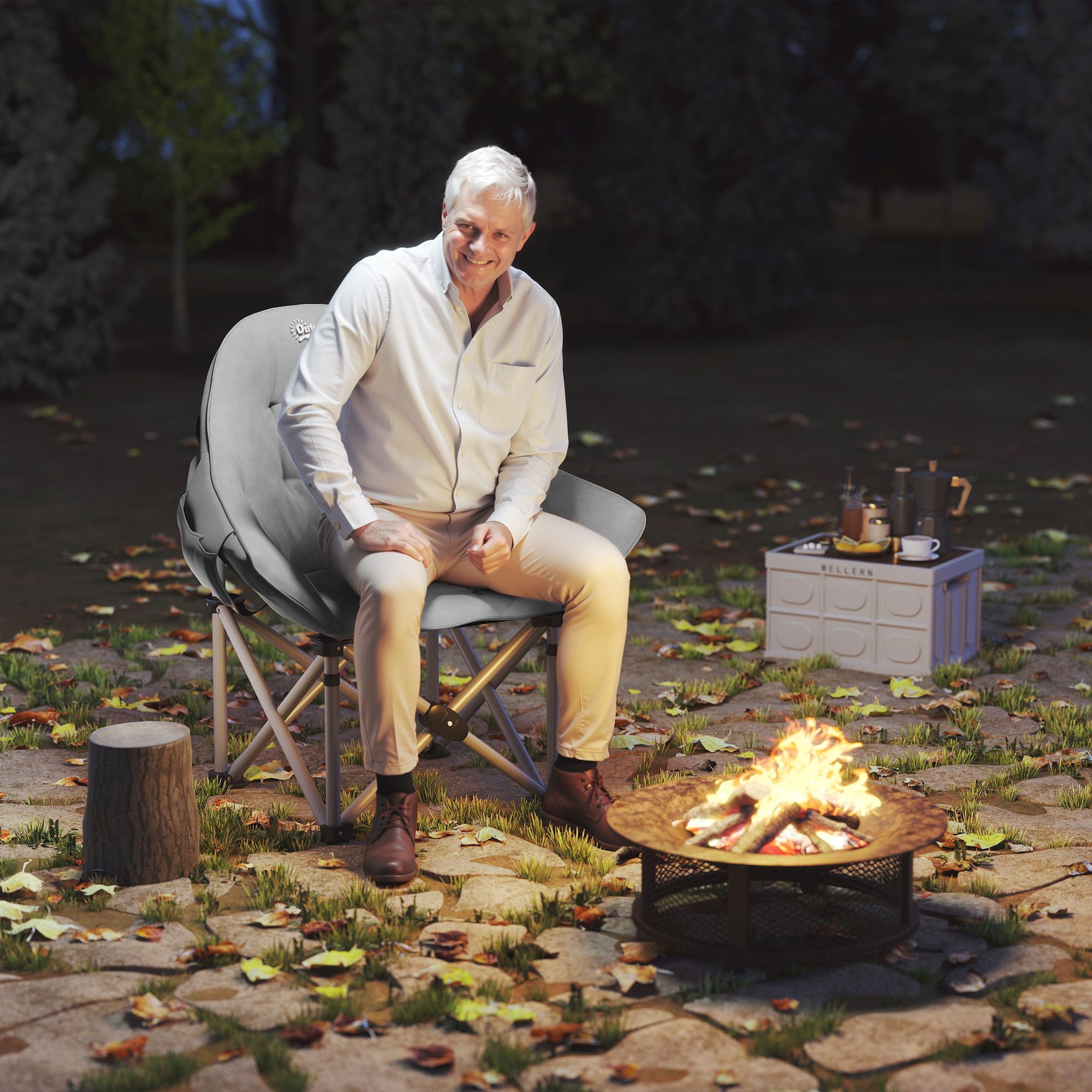 Outsunny Campingstuhl mit Seitentasche, Tragetasche, gepolstert (Faltstuhl, 1 St), bis 120kg belastbar, für Garten Camping Strand