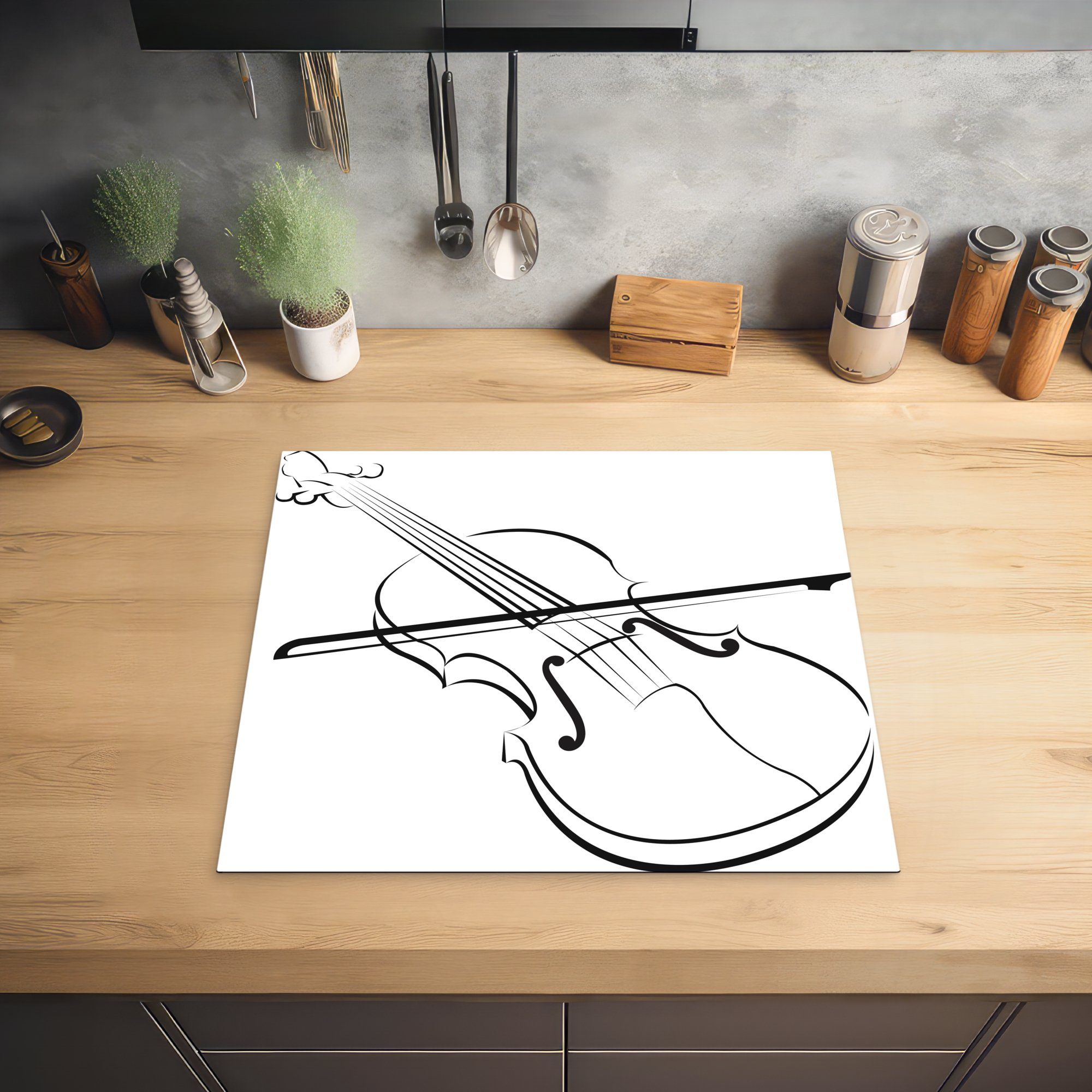 MuchoWow Herdblende-/Abdeckplatte Mobile tlg), Arbeitsfläche Ceranfeldabdeckung Eine cm, (1 Vinyl, einer einfache Geige, 60x52 nutzbar, Illustration