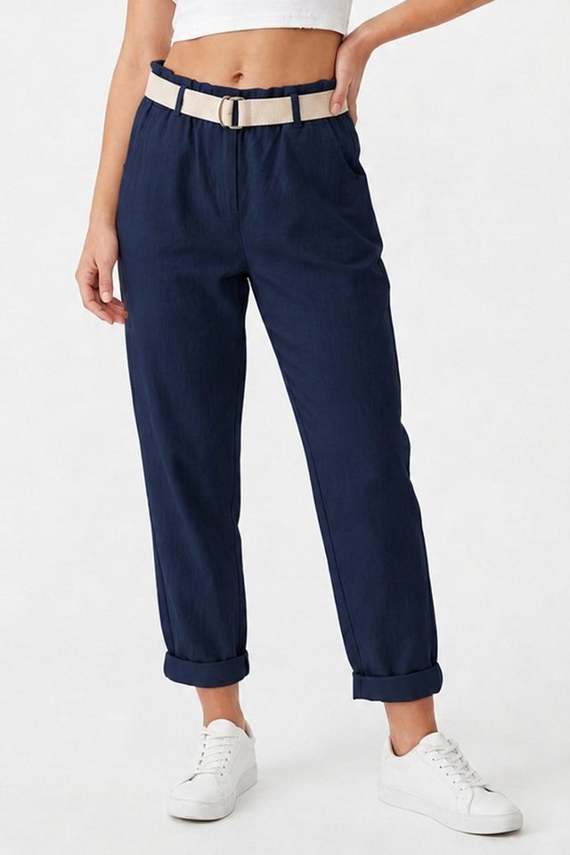 Kendindza Collection Stretch-Hose Damen Chino Hose Stretch mit Gürtel Stoffhose Damen elegant Loose Fit Weiches Material - Loose Fit - weiter geschnitten - Gürtel inkl