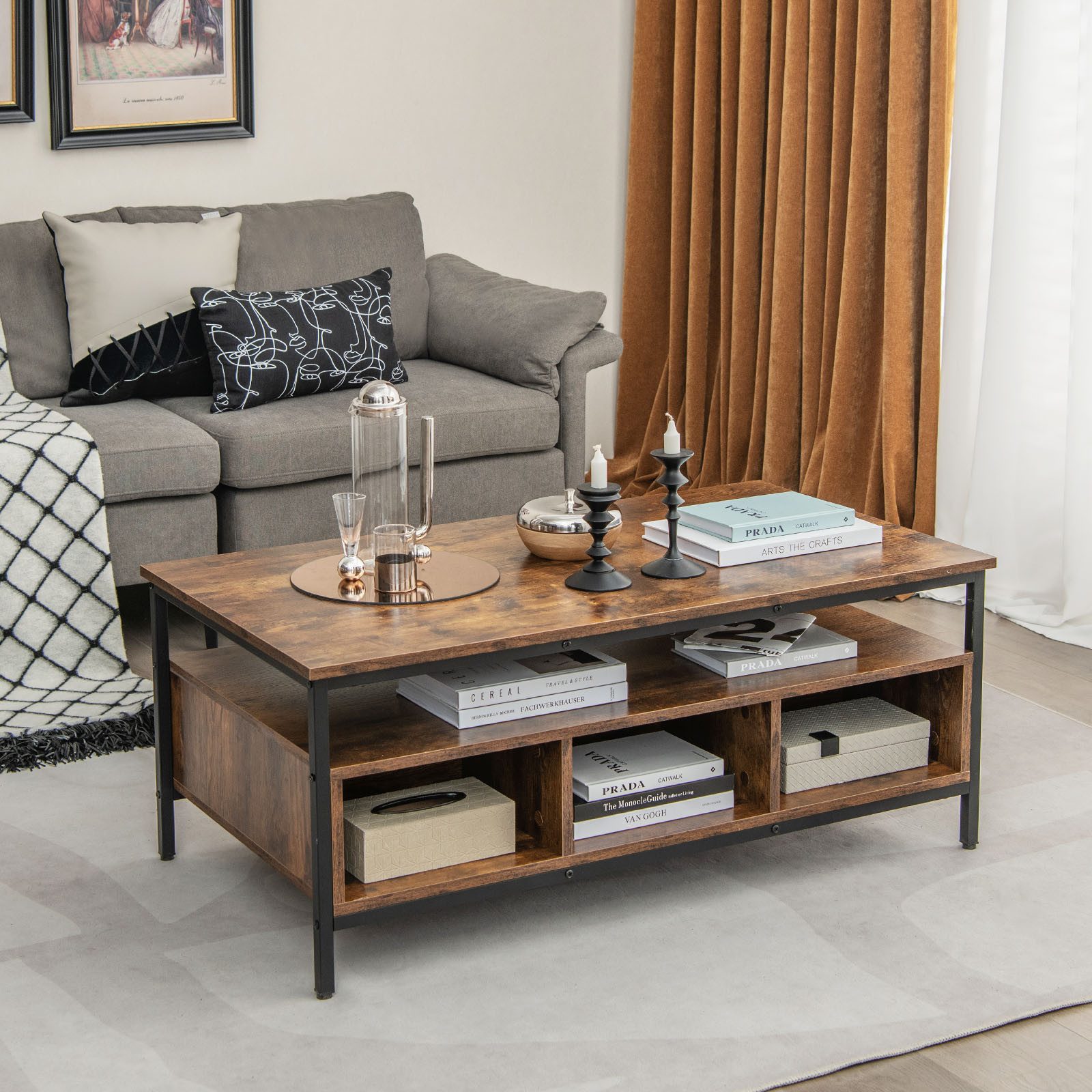 COSTWAY Couchtisch, Holz, Sofatisch mit offenem günstig online kaufen